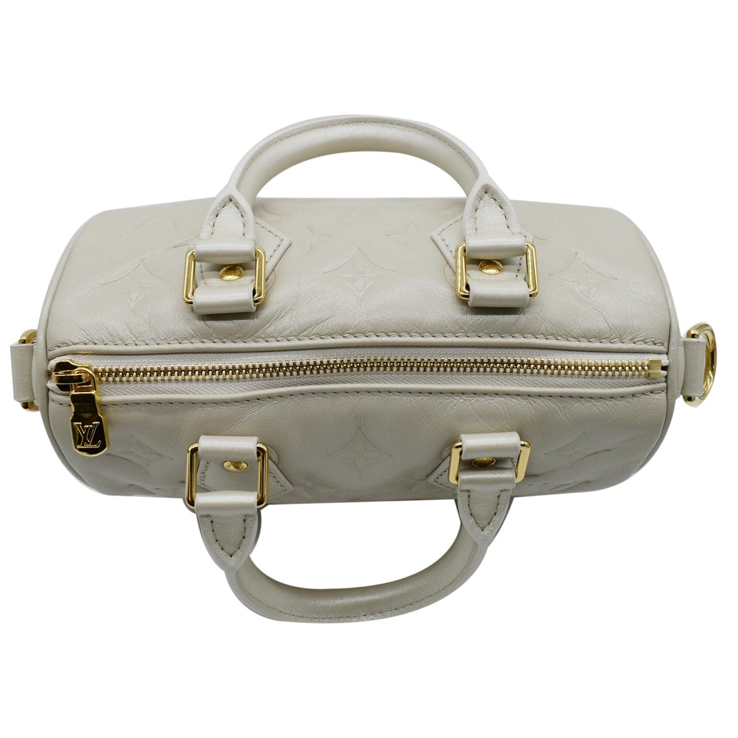LOUIS VUITTON Speedy Limited Edition Bandouliere 22 Embossed Leather Shoulder Bag Ivory
