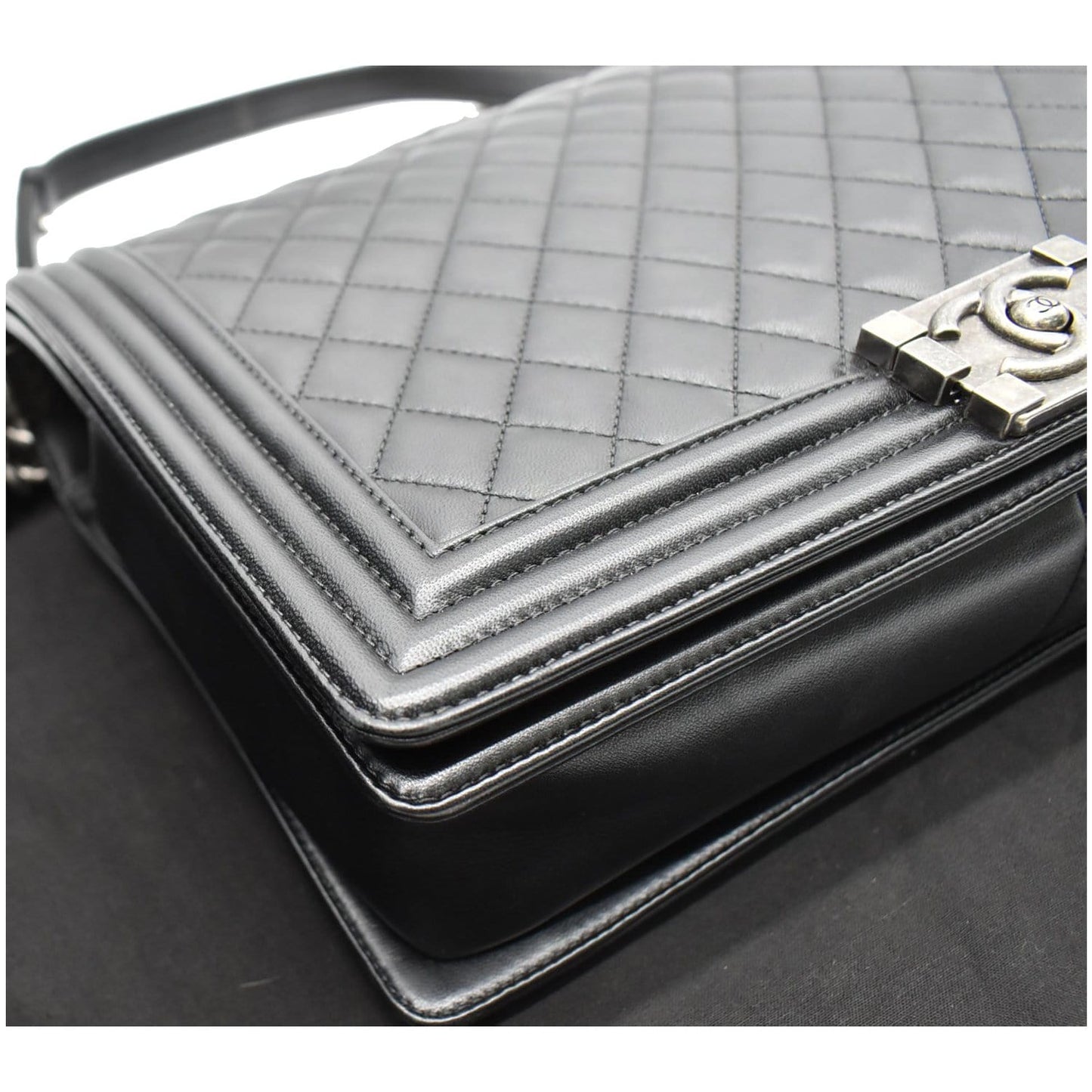 CHANEL Large Boy Flap Calfskin Quilted Leather Shoulder Bag Black