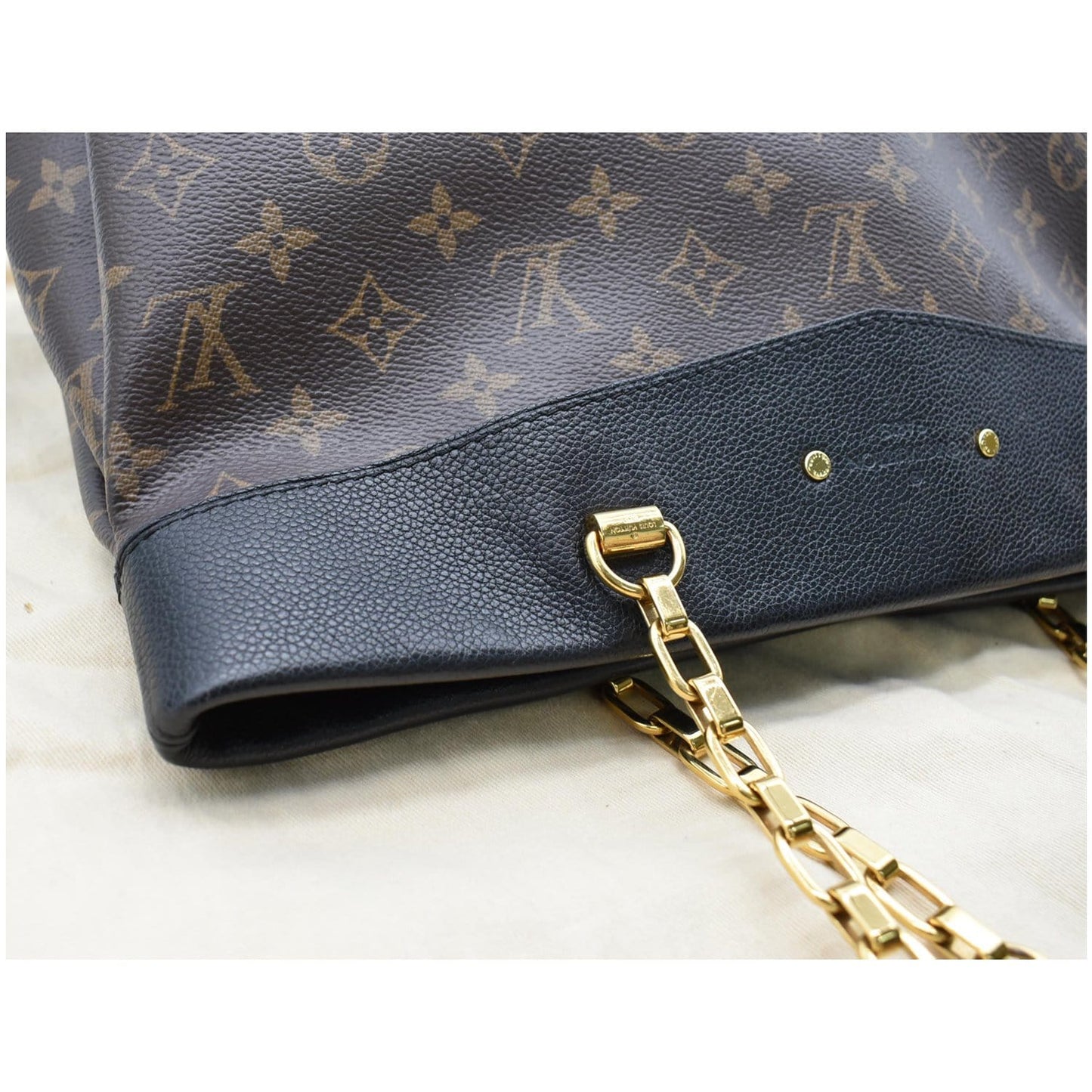 LOUIS VUITTON Pallas Chain Monogram Canvas Shopper Bag Brown