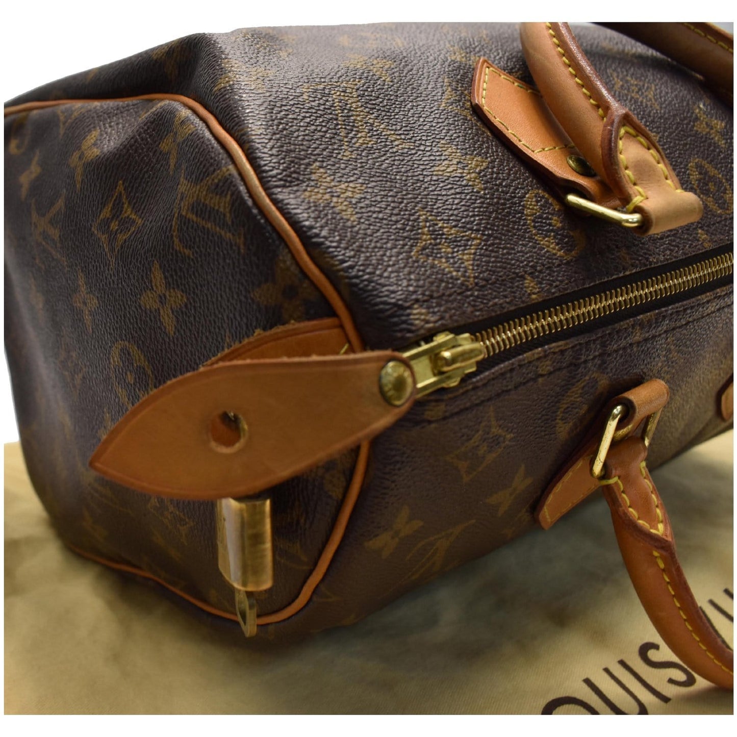 LOUIS VUITTON Speedy 30 Monogram Canvas Satchel Bag Brown