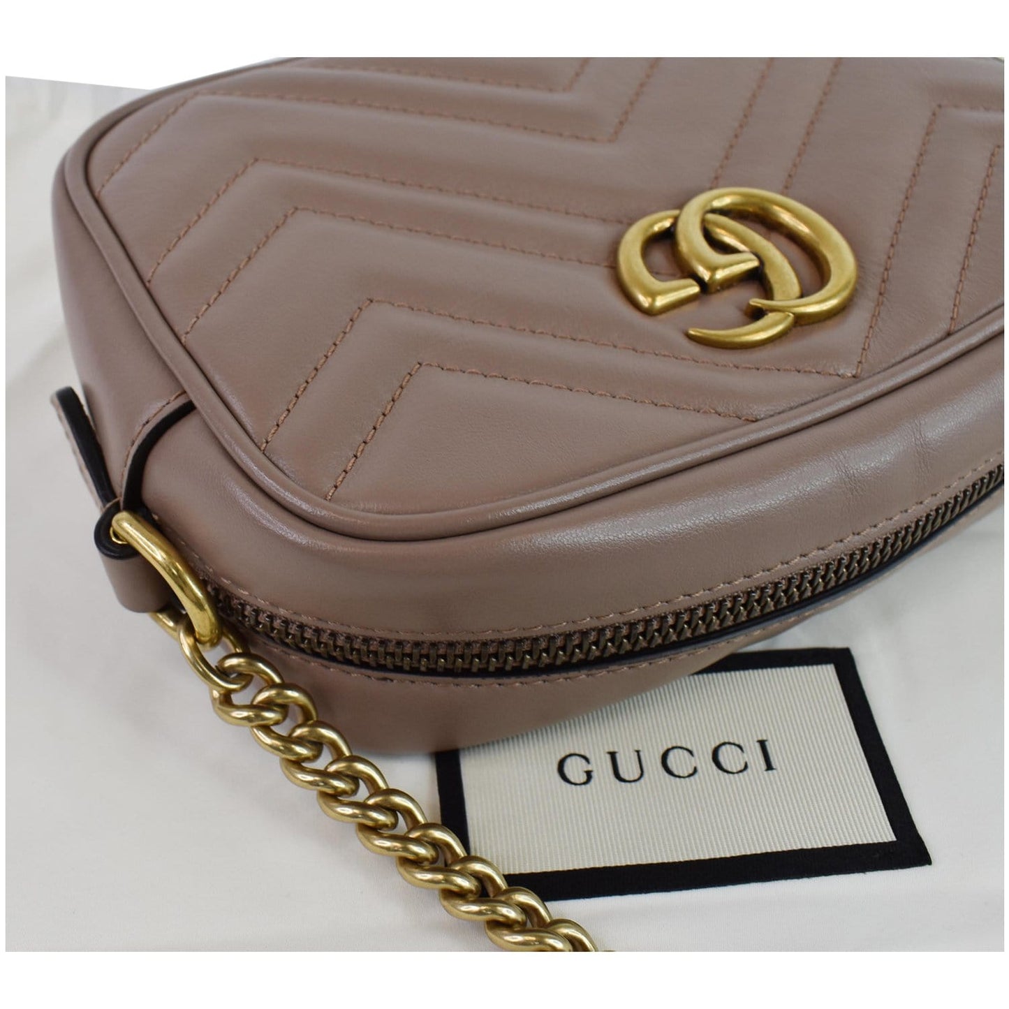 GUCCI GG Marmont Matelasse Mini Leather Crossbody Bag Dusty Pink 448065