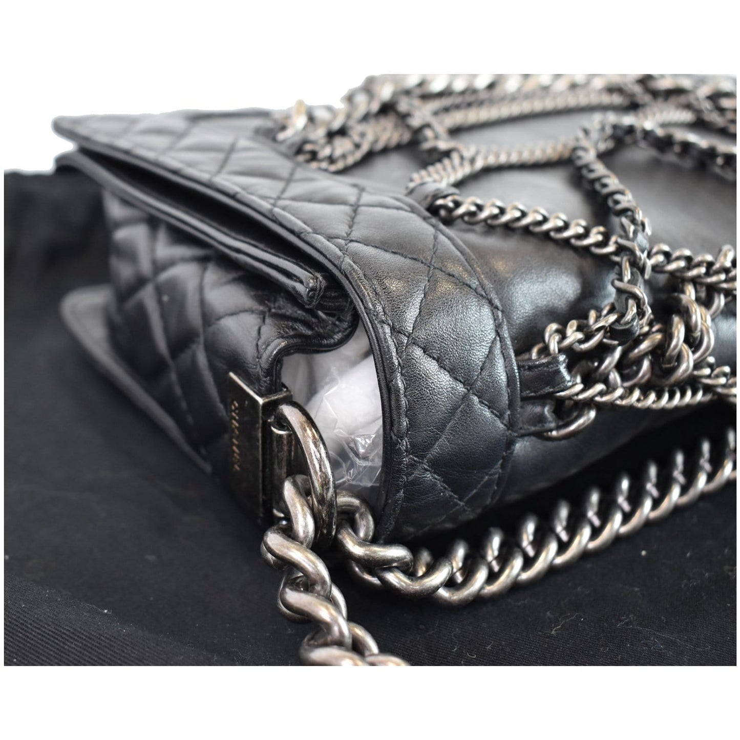 CHANEL Boy Enchained Medium Calfskin Leather Flap Shoulder Bag Black