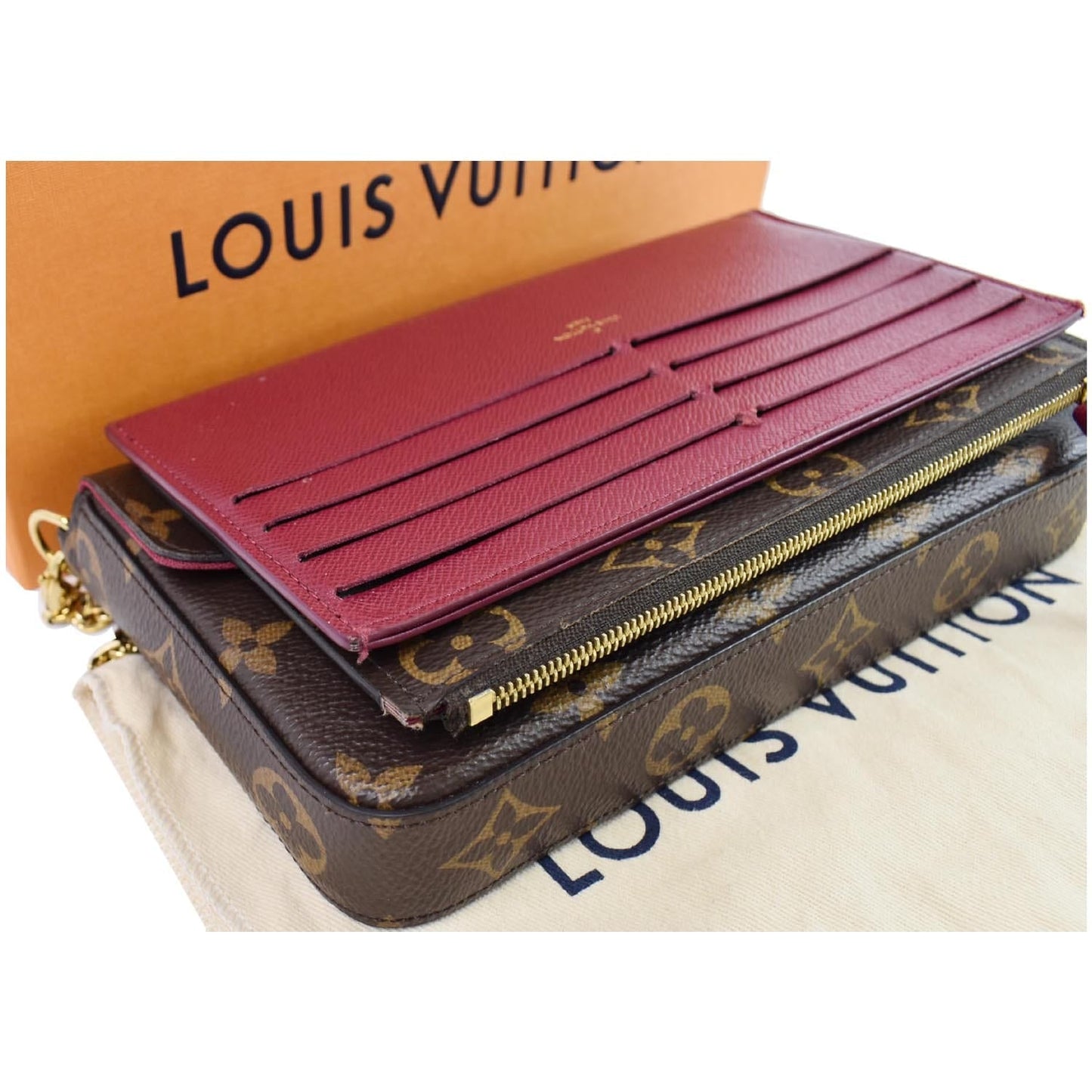 LOUIS VUITTON Pochette Felicie Monogram Canvas Crossbody Bag Brown