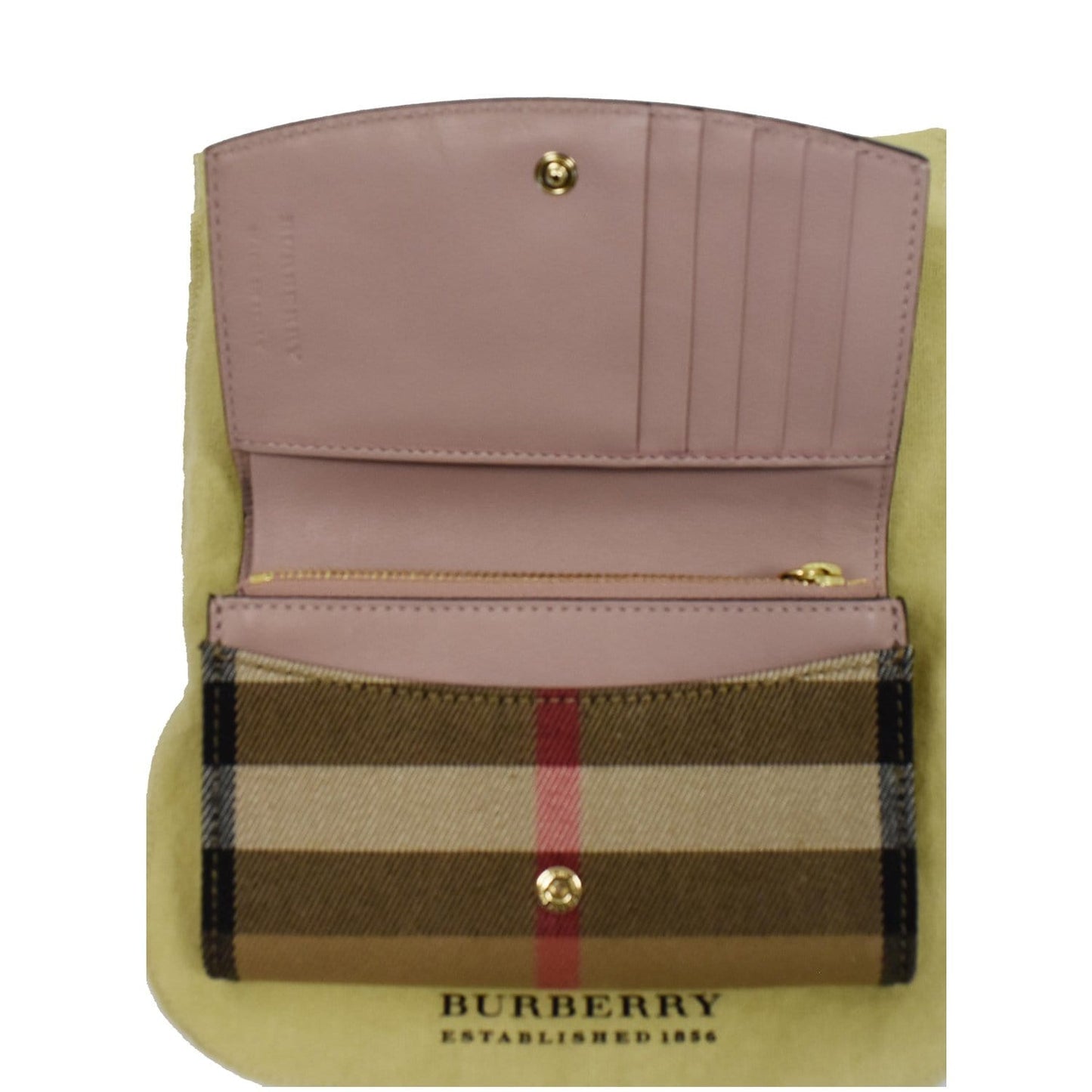 BURBERRY Luna House Check Leather Wallet Rose Pink