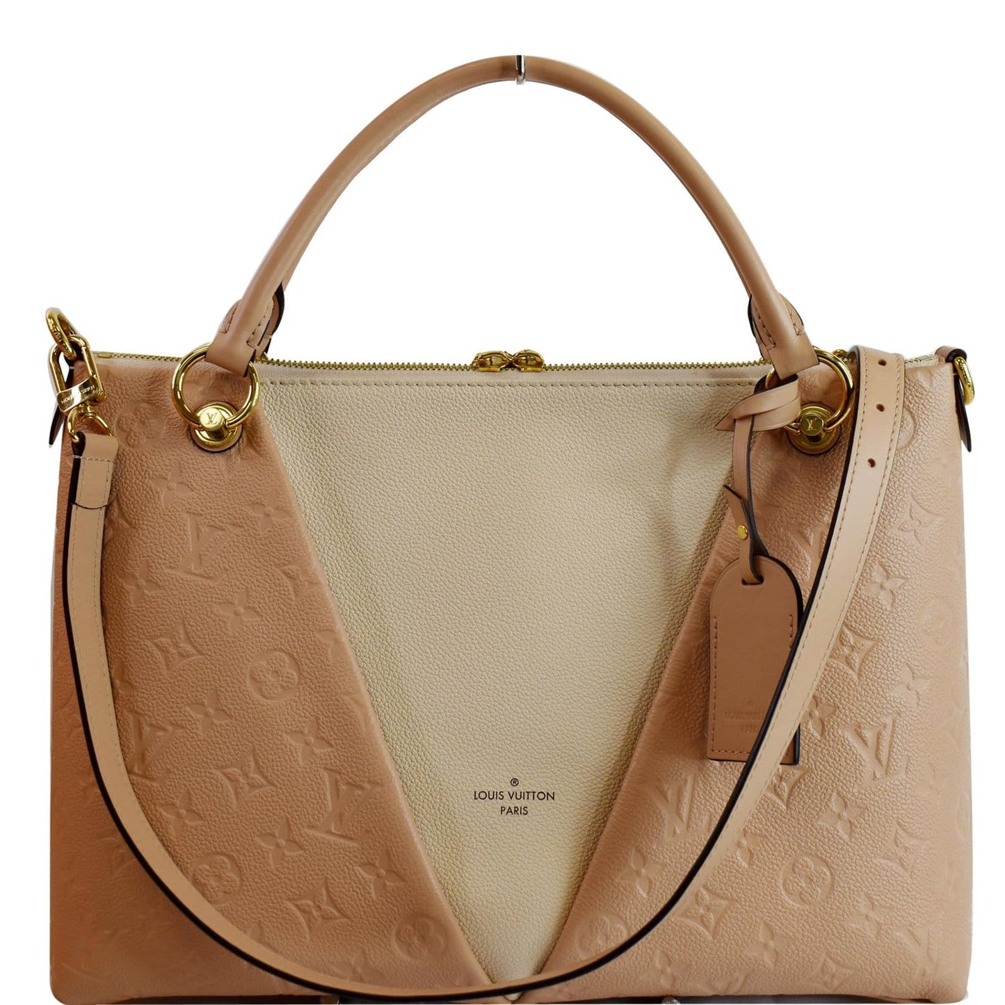 LOUIS VUITTON V MM Monogram Empreinte Tote Shoulder Bag Rose