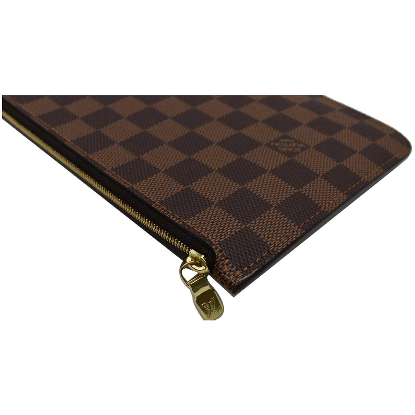 LOUIS VUITTON Neverfull MM Damier Ebene Pochette Wristlet Pouch Brown
