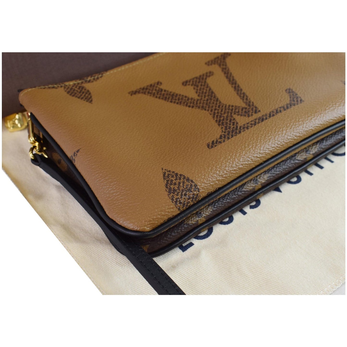 LOUIS VUITTON Double Zip Pochette Reverse Monogram Giant Shoulder Bag Brown