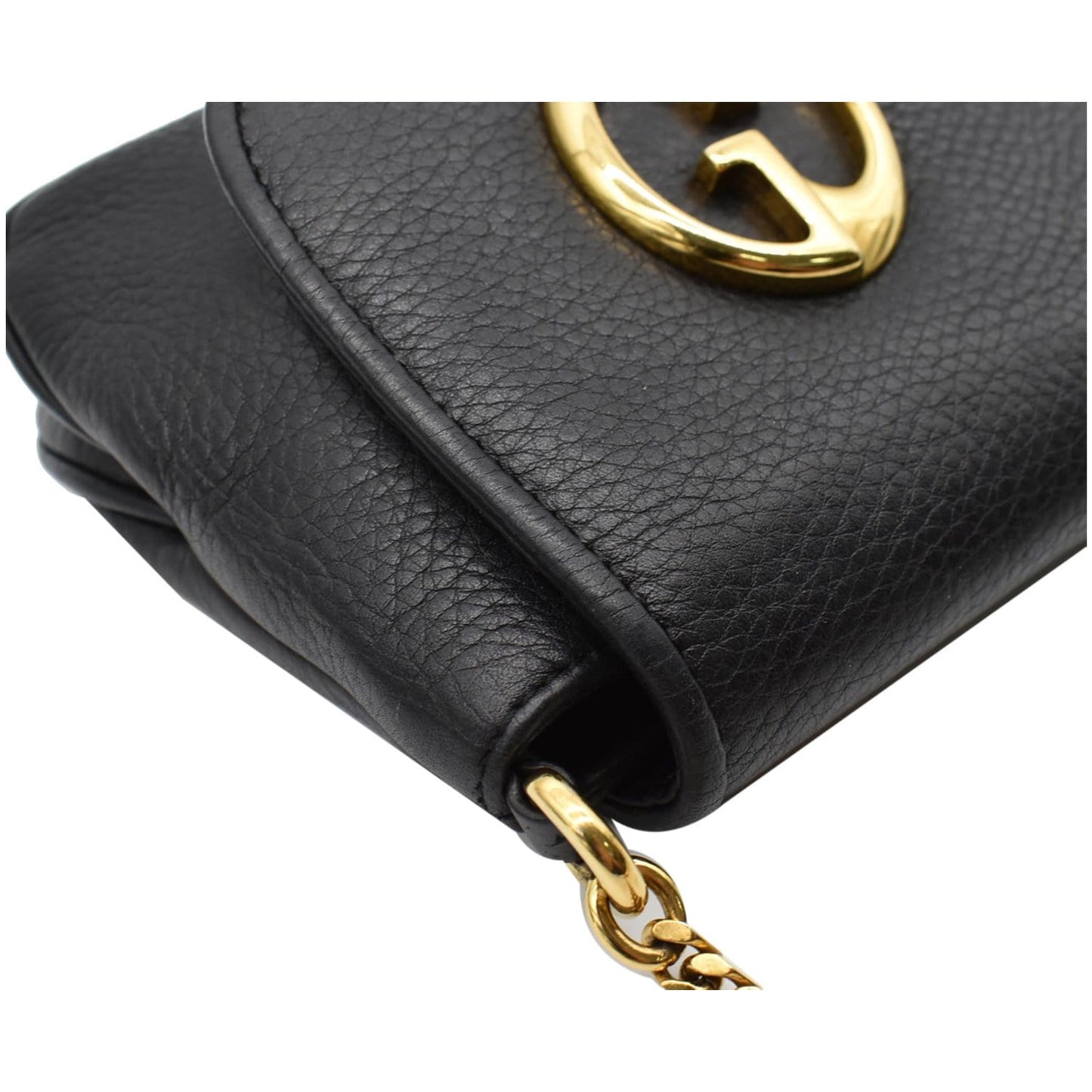 GUCCI Small 1973 Pebbled Leather Chain Crossbody Bag Black 251821