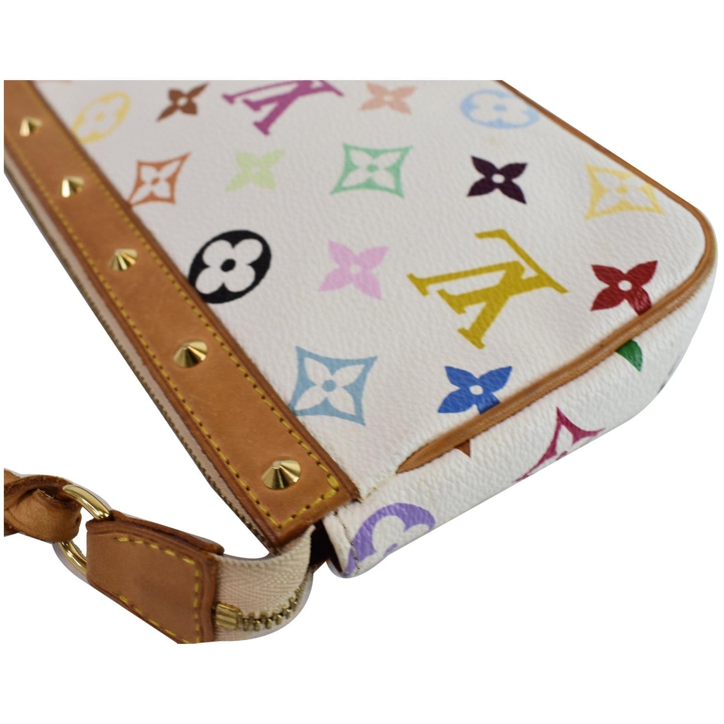 LOUIS VUITTON Pochette Accessories Multicolor Monogram Pouch White