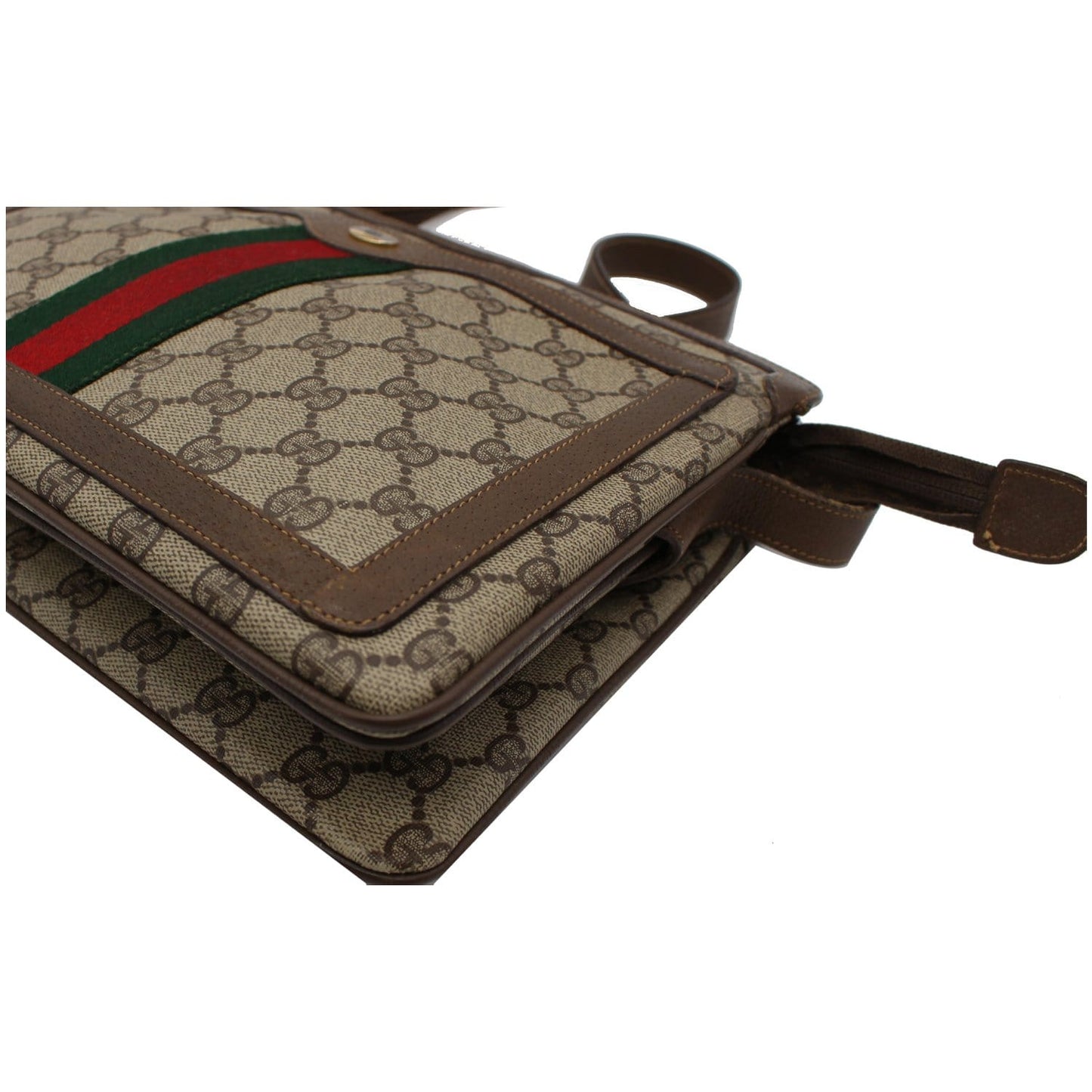 GUCCI Vintage Web Detail GG Canvas Shoulder Bag Beige