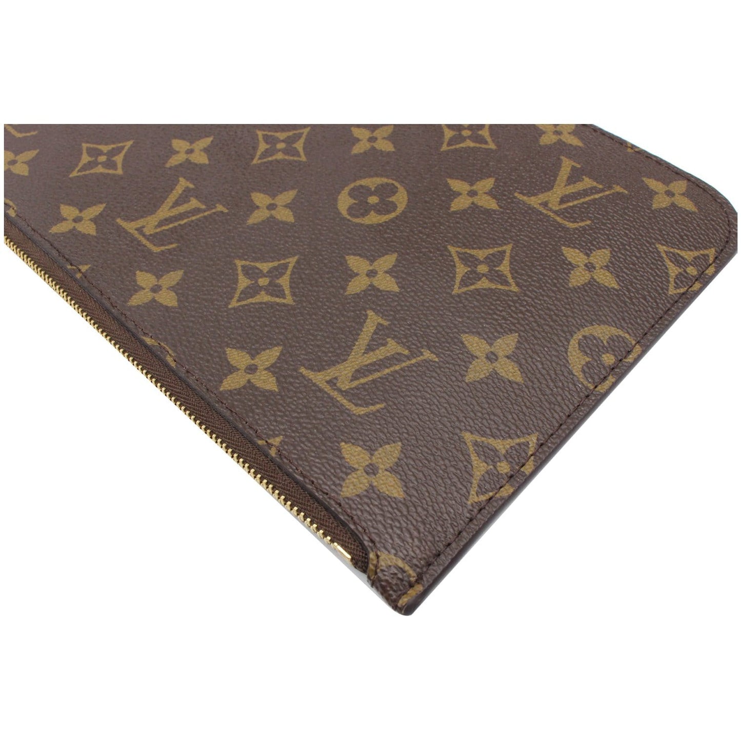 LOUIS VUITTON Neverfull MM Monogram Canvas Pochette Wristlet Pouch Brown