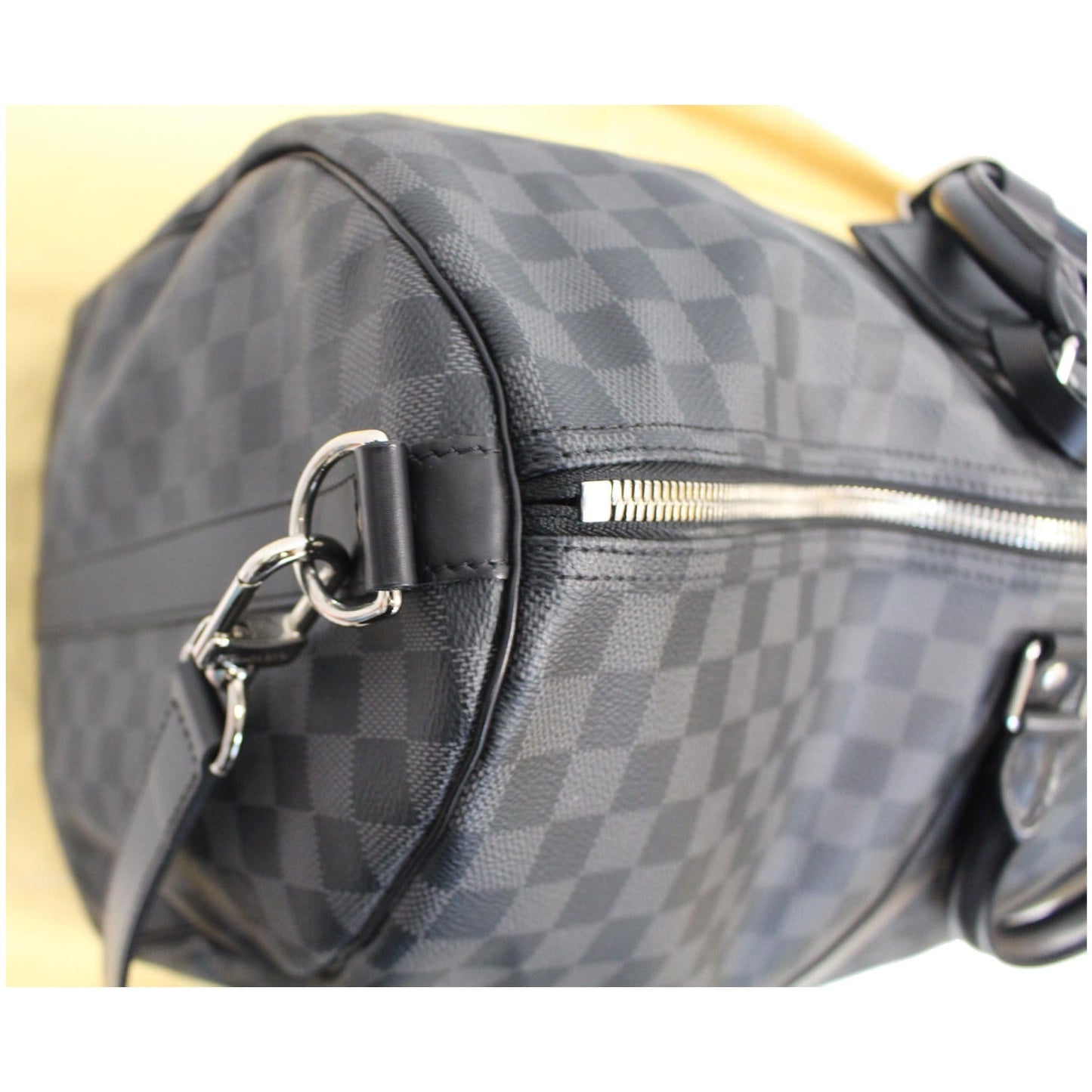 LOUIS VUITTON Keepall 55 Damier Graphite Bandouliere Travel Bag Black