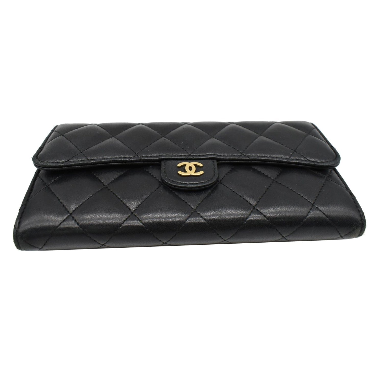 CHANEL Classic Long Flap Leather Wallet Black