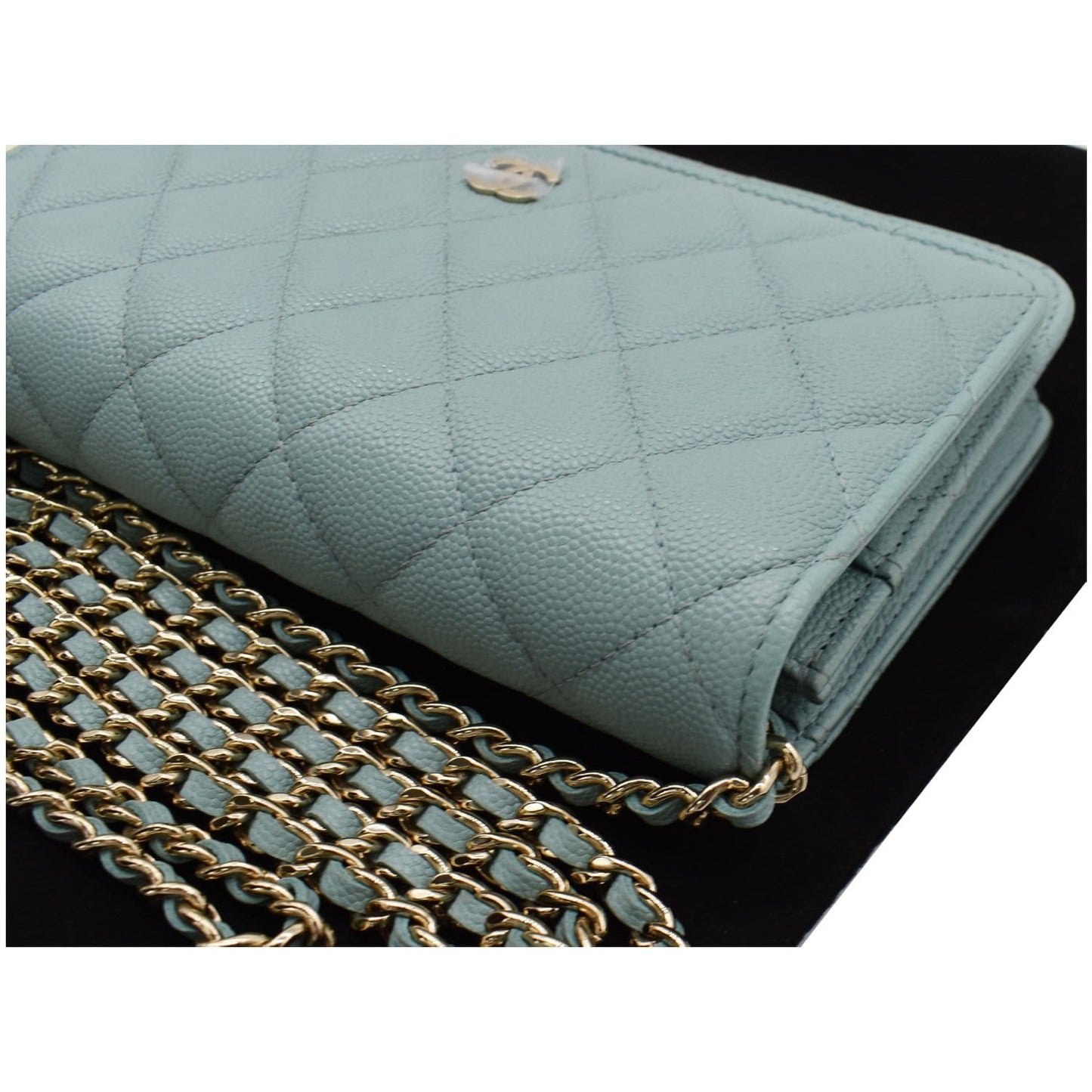 CHANEL CC WOC Caviar Leather Wallet On Chain Shoulder Bag Light Blue