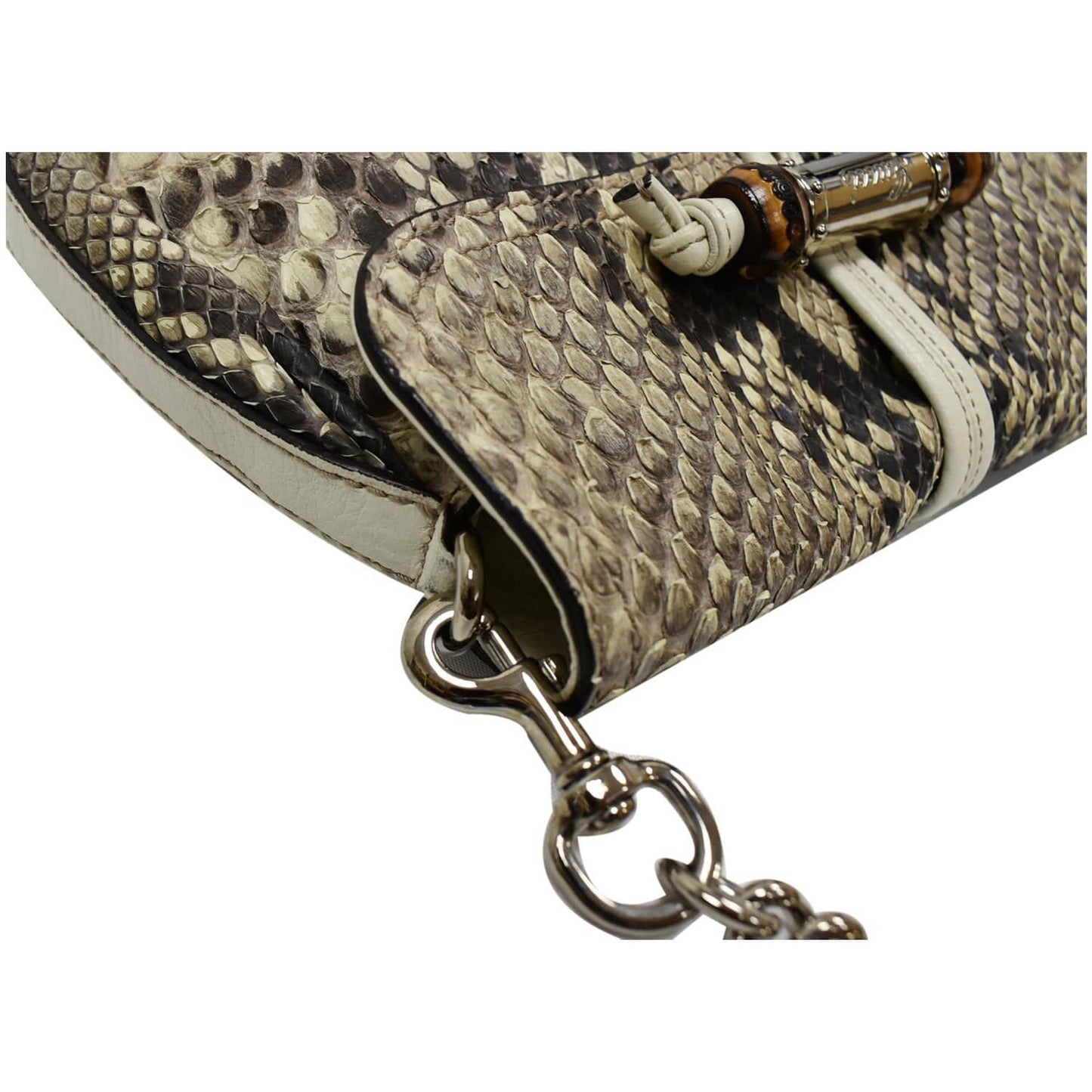GUCCI Croisette Bamboo Evening Python Leather Shoulder Bag Off White 235320