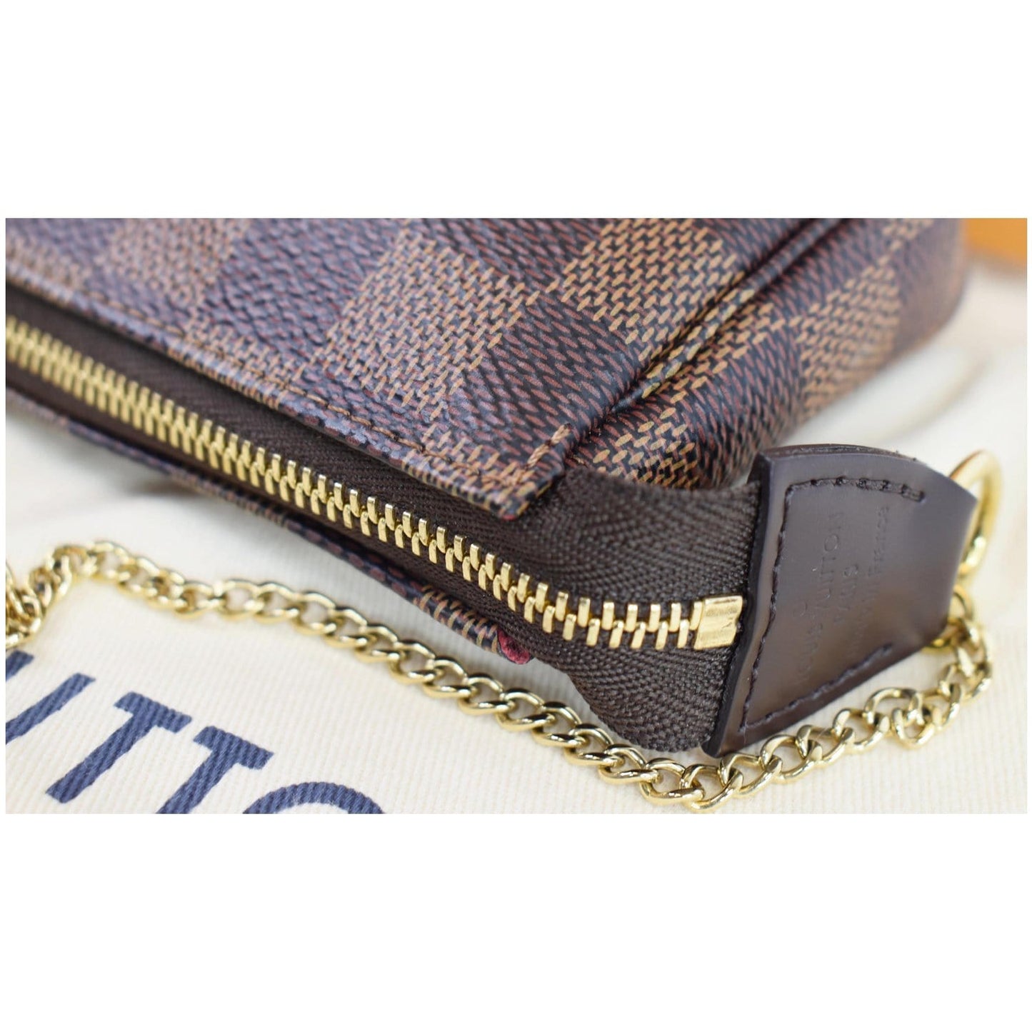 LOUIS VUITTON Mini Pochette Damier Ebene Accessories Pouch Brown