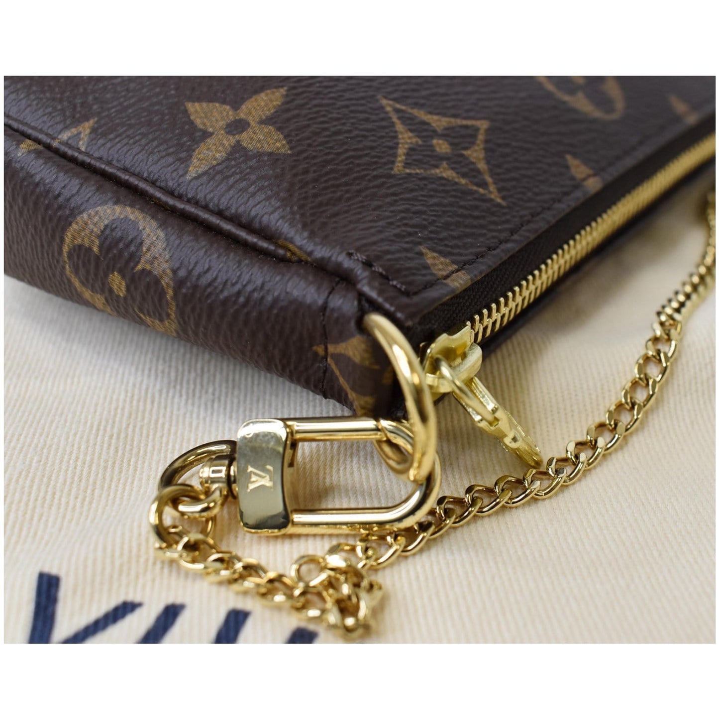 LOUIS VUITTON Mini Pochette Monogram Canvas Accessories Pouch Brown
