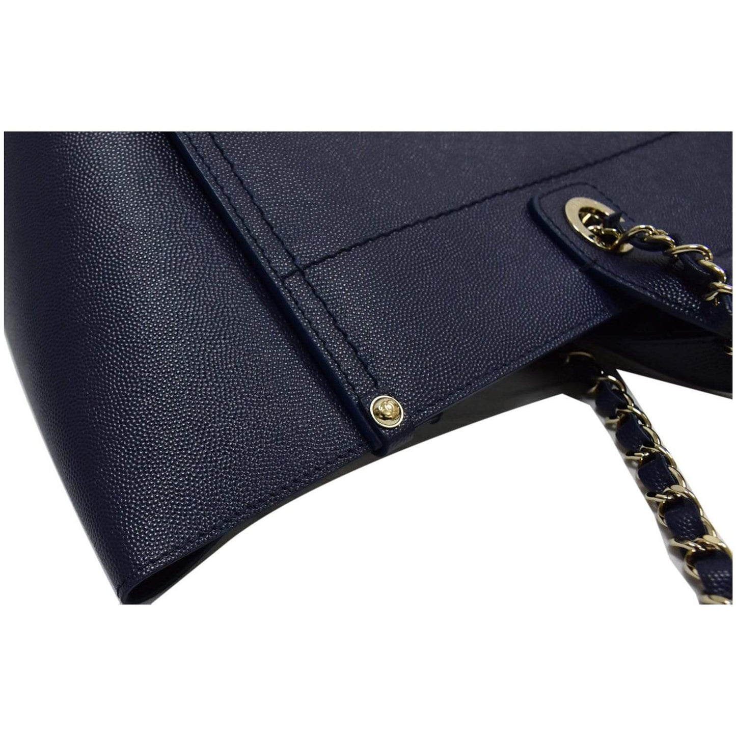 CHANEL Deauville Studded Caviar Tote Shoulder Bag Blue