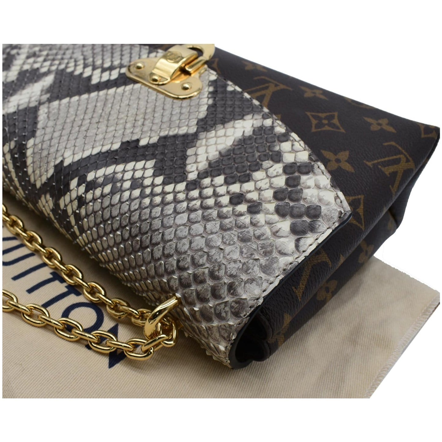 LOUIS VUITTON Saint Placide Monogram Canvas Python Crossbody Bag Brown