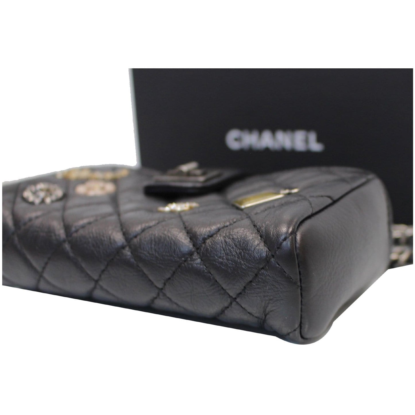 CHANEL Reissue Lucky Charm Quilted Leather Chain Crossbody Clutch Bag Black