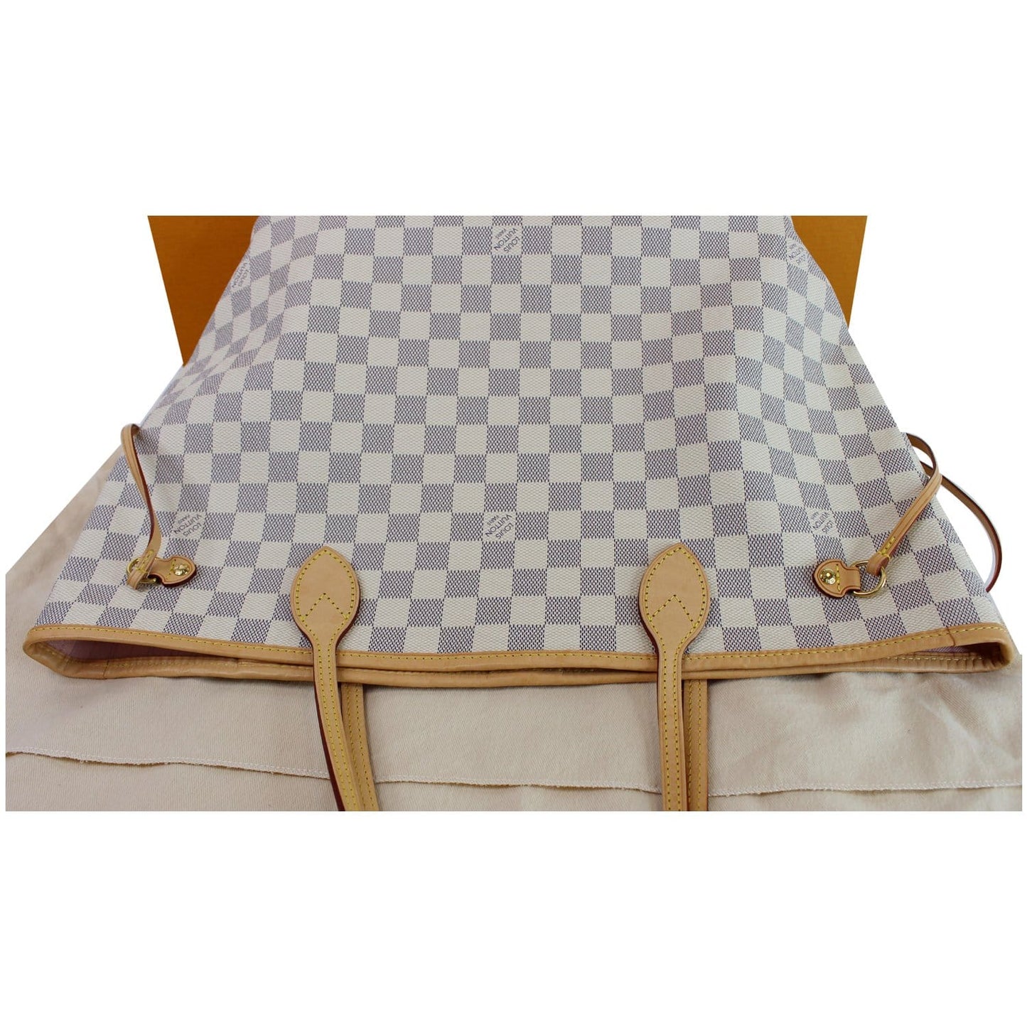 LOUIS VUITTON Neverfull MM Damier Azur Tote Shoulder Bag White