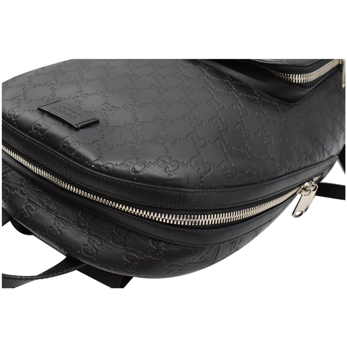GUCCI GG Signature Leather Backpack Bag Black 406370