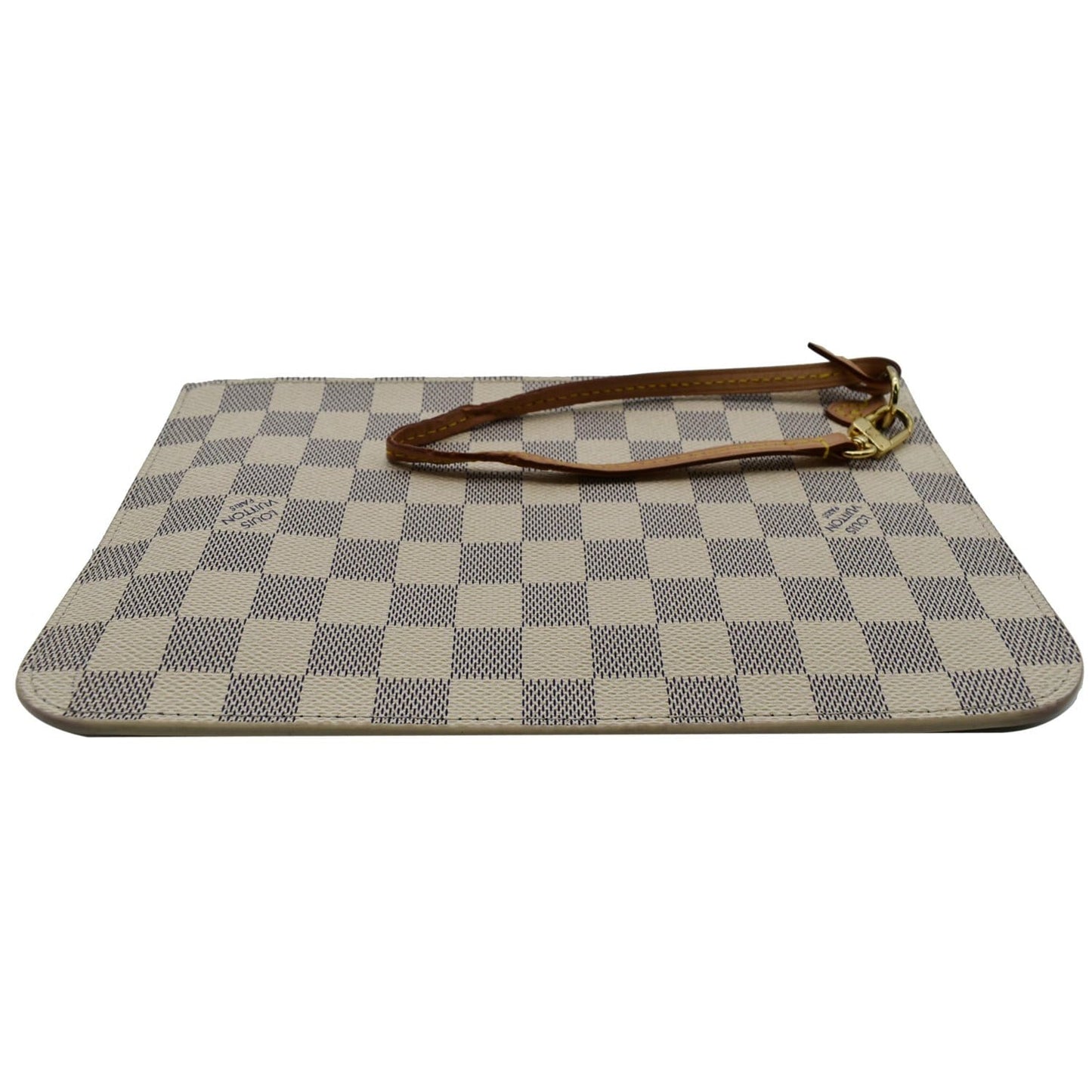 LOUIS VUITTON Neverfull MM Damier Azur Pochette Wristlet Pouch White