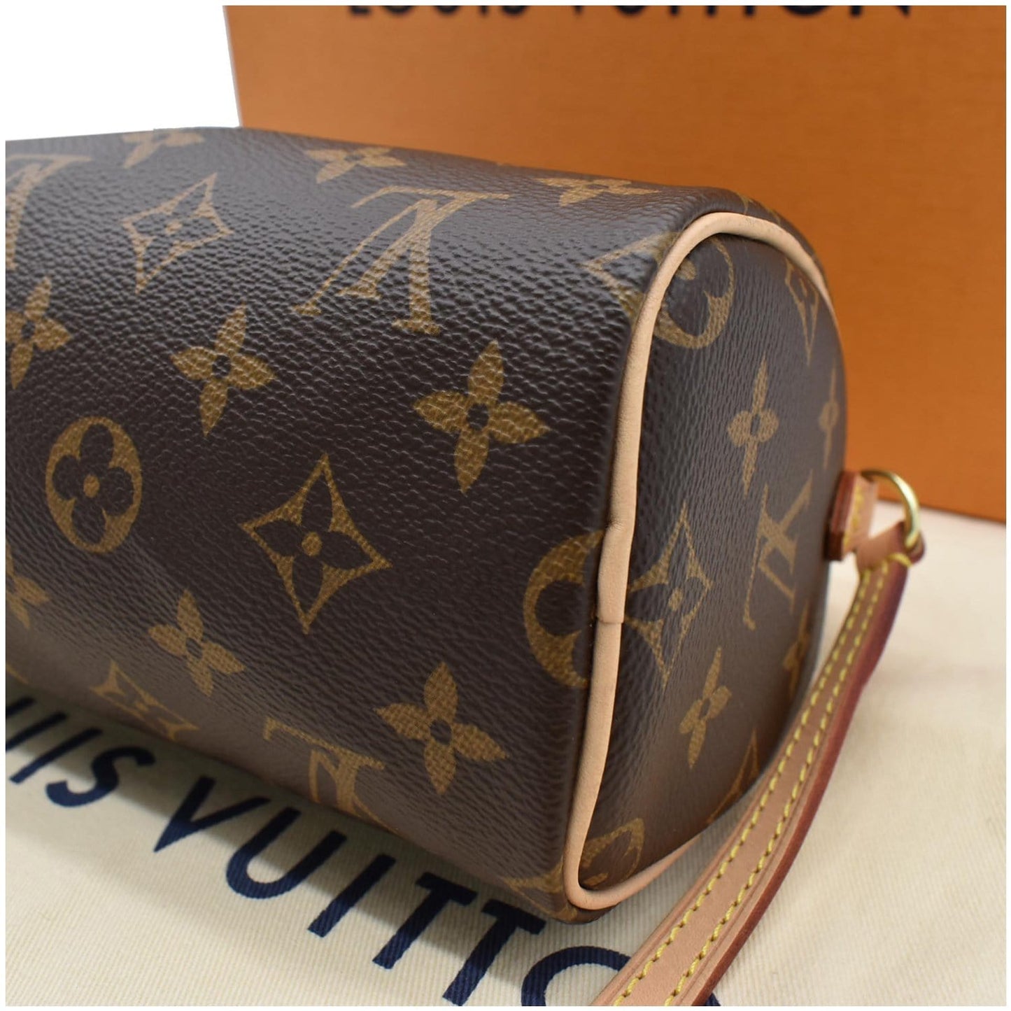 LOUIS VUITTON Nano Speedy Monogram Canvas Crossbody Bag Brown