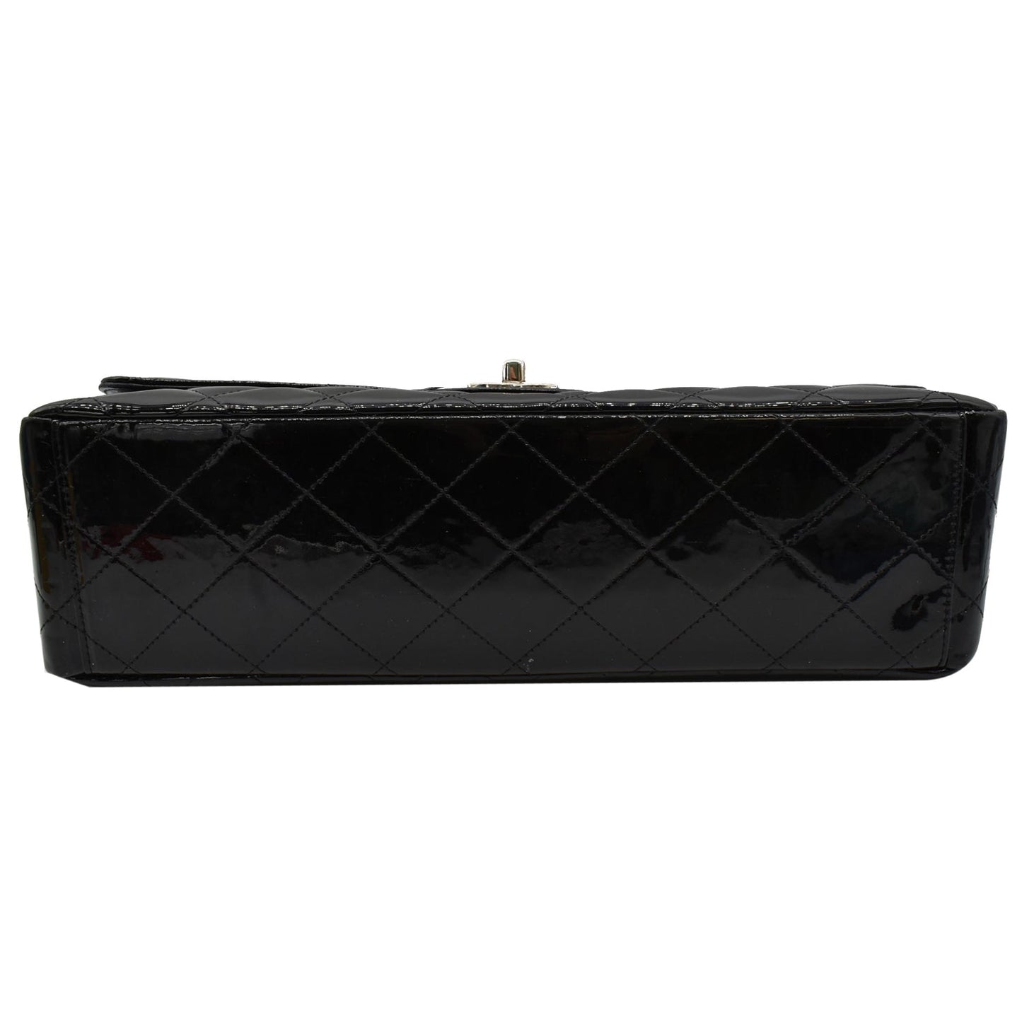 CHANEL Classic Maxi Single Flap Quilted Patent Leather Shoulder Bag Black