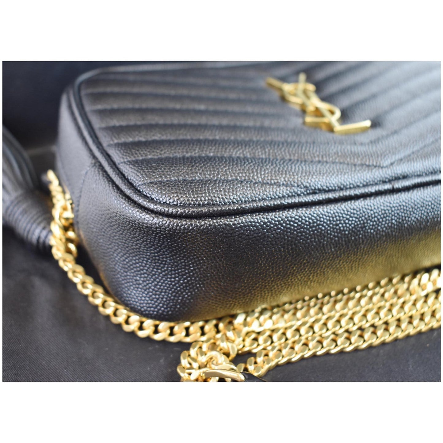 YVES SAINT LAURENT Mini Lou Grain De Poudre Camera Bag Black