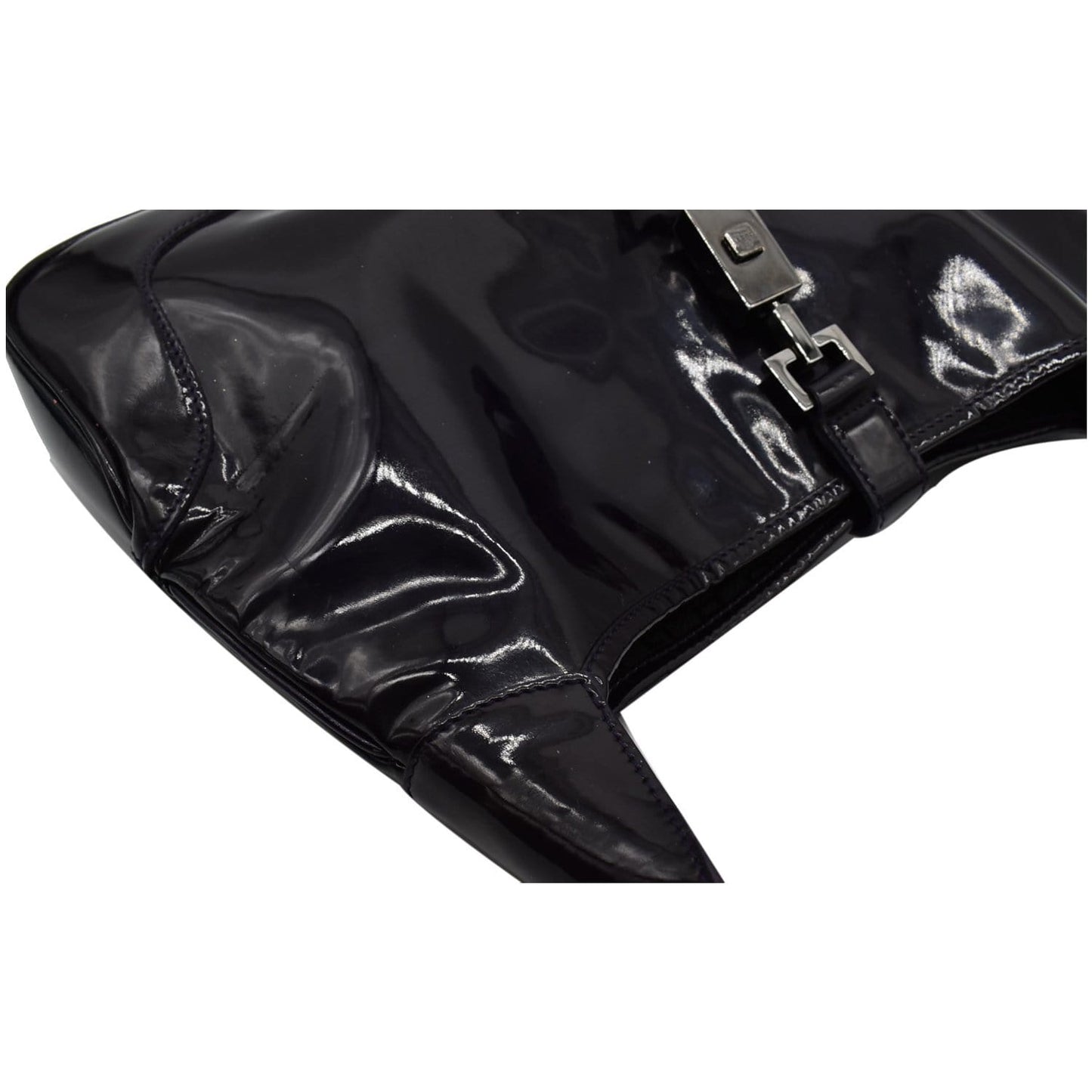 GUCCI Jackie Patent Leather Shoulder Bag Dark Purple 001-3306