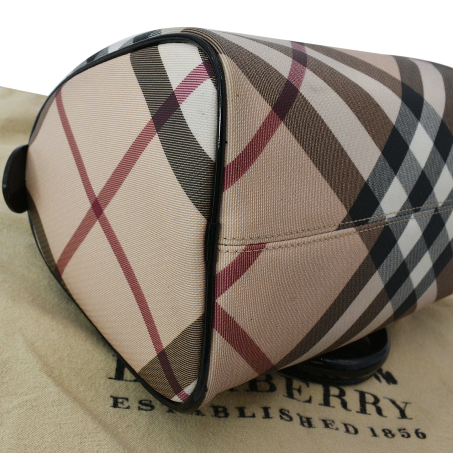 BURBERRY Small Chester Nova Check Patent Bowling Bag Black