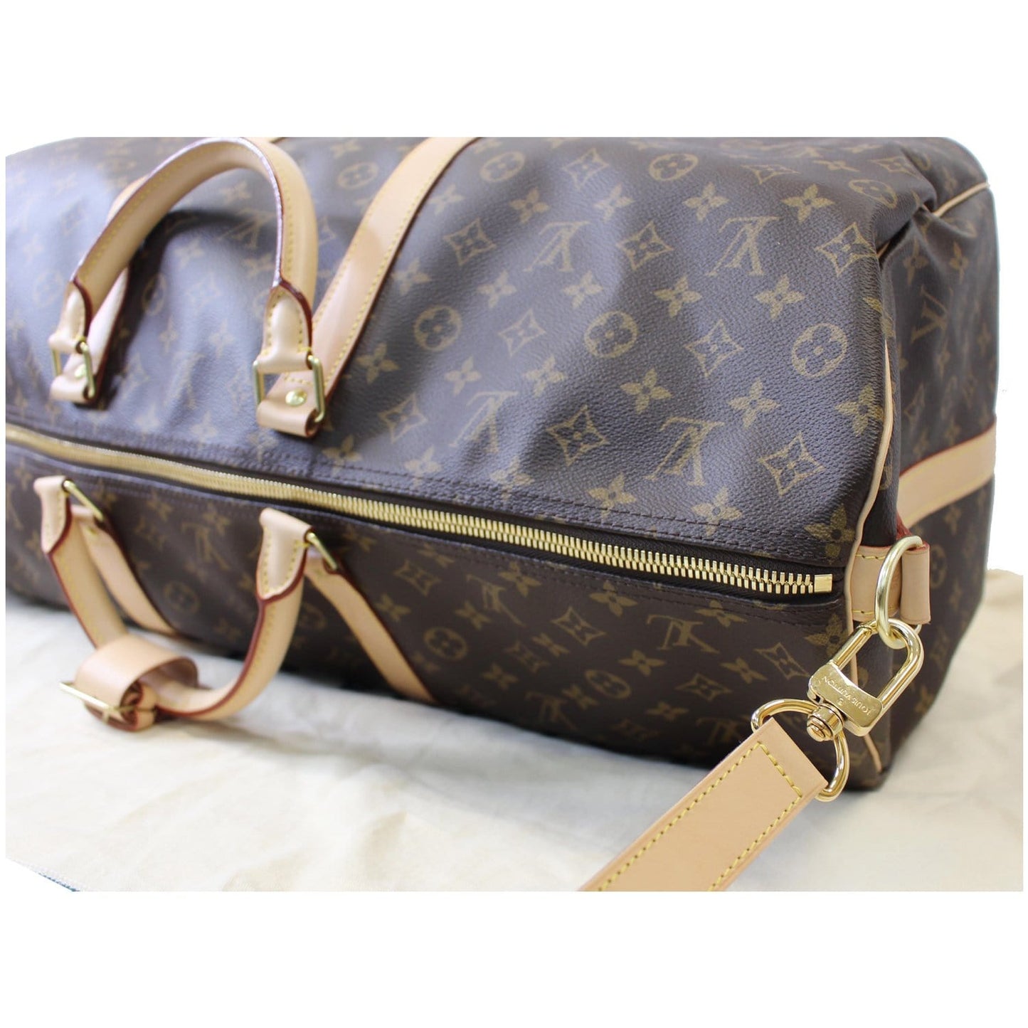 LOUIS VUITTON Keepall 60 Bandouliere Monogram Canvas Travel Bag Brown