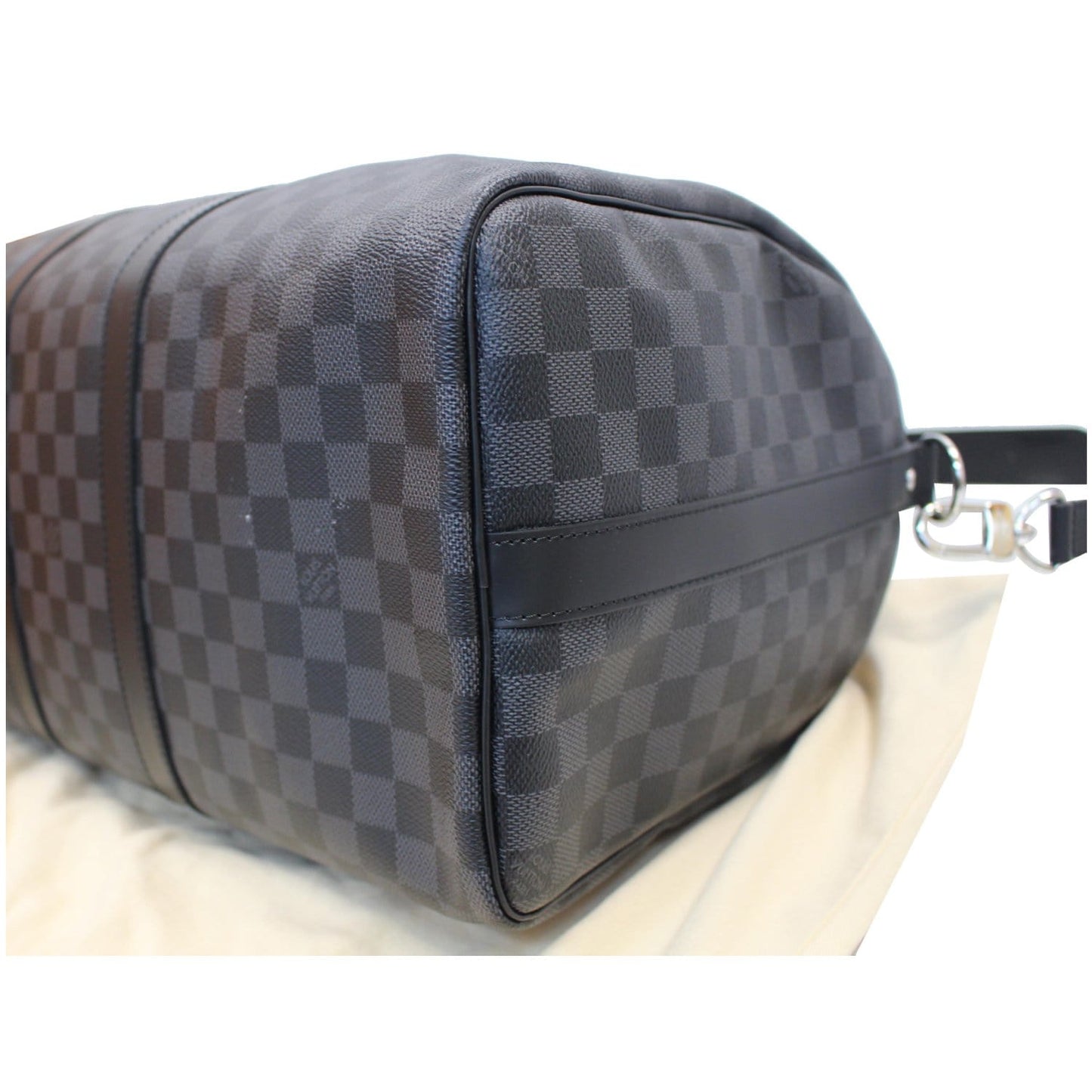 LOUIS VUITTON Keepall 45 Damier Graphite Bandouliere Travel Bag Black