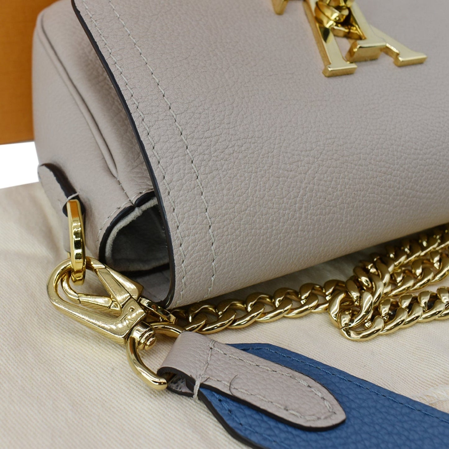 LOUIS VUITTON Lockme Tender Grained Calfskin Leather Shoulder Bag Greige