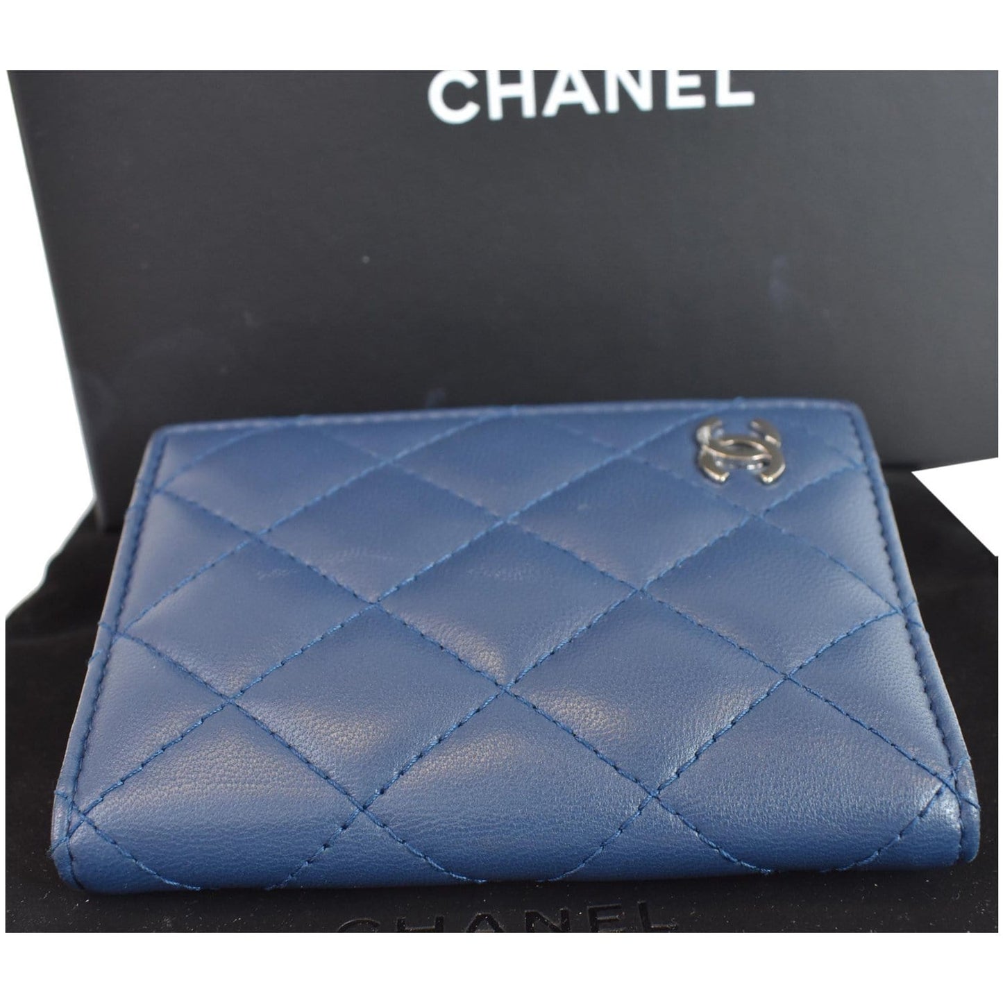CHANEL Classic Folded Leather Card Holder Wallet Blue