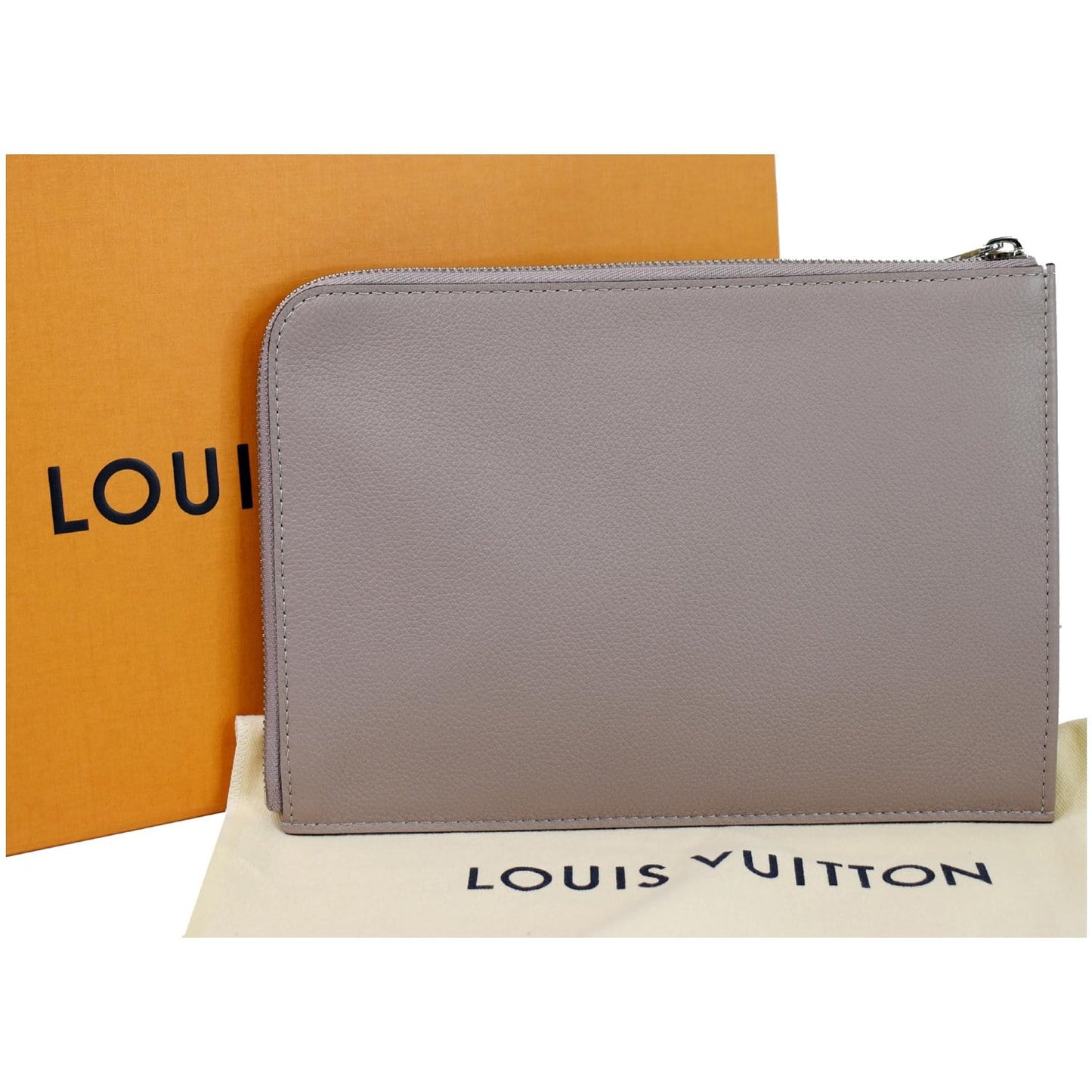 LOUIS VUITTON Jules PM Pochette Leather Clutch Taupe