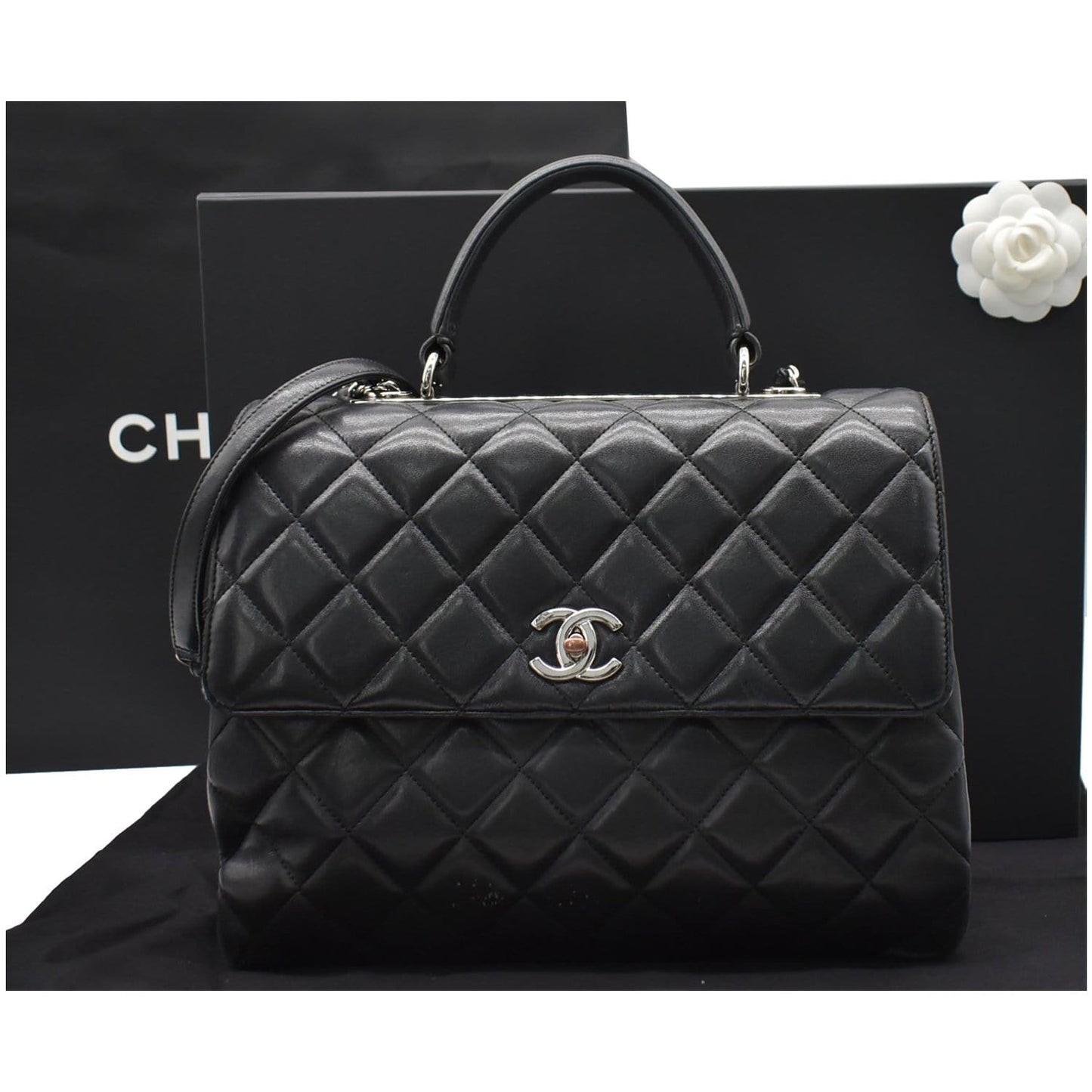 CHANEL Trendy CC Large Flap Quilted Lambskin Leather Shoulder Bag Black