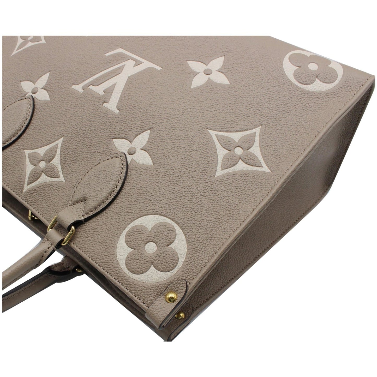 LOUIS VUITTON Onthego MM Giant Monogram Empreinte Shoulder Bag Tourterelle