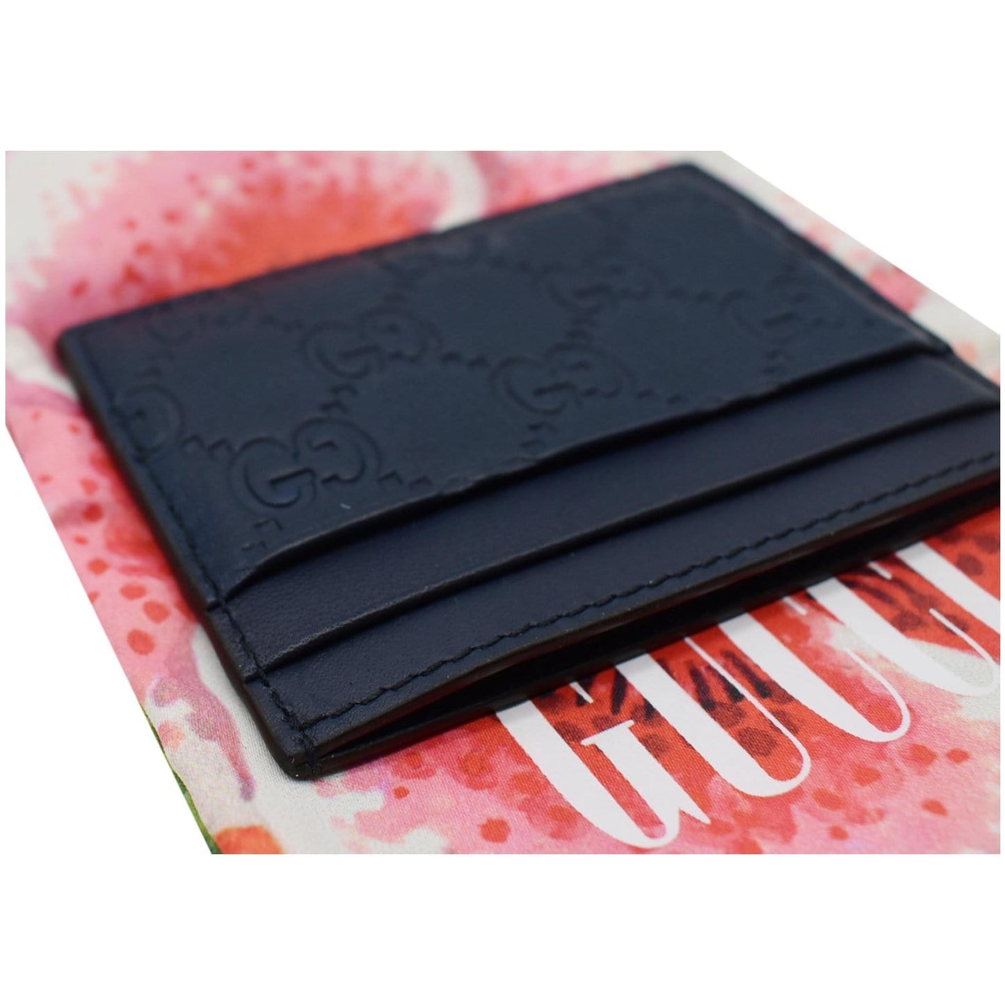 GUCCI Guccissima Leather Signature Card Case Blue 233166 - 20% OFF