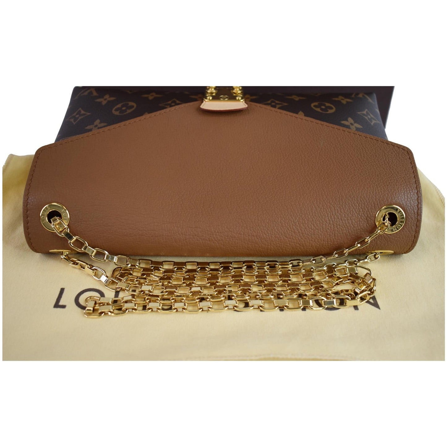 LOUIS VUITTON Pallas Chain Monogram Canvas Crossbody Bag Brown