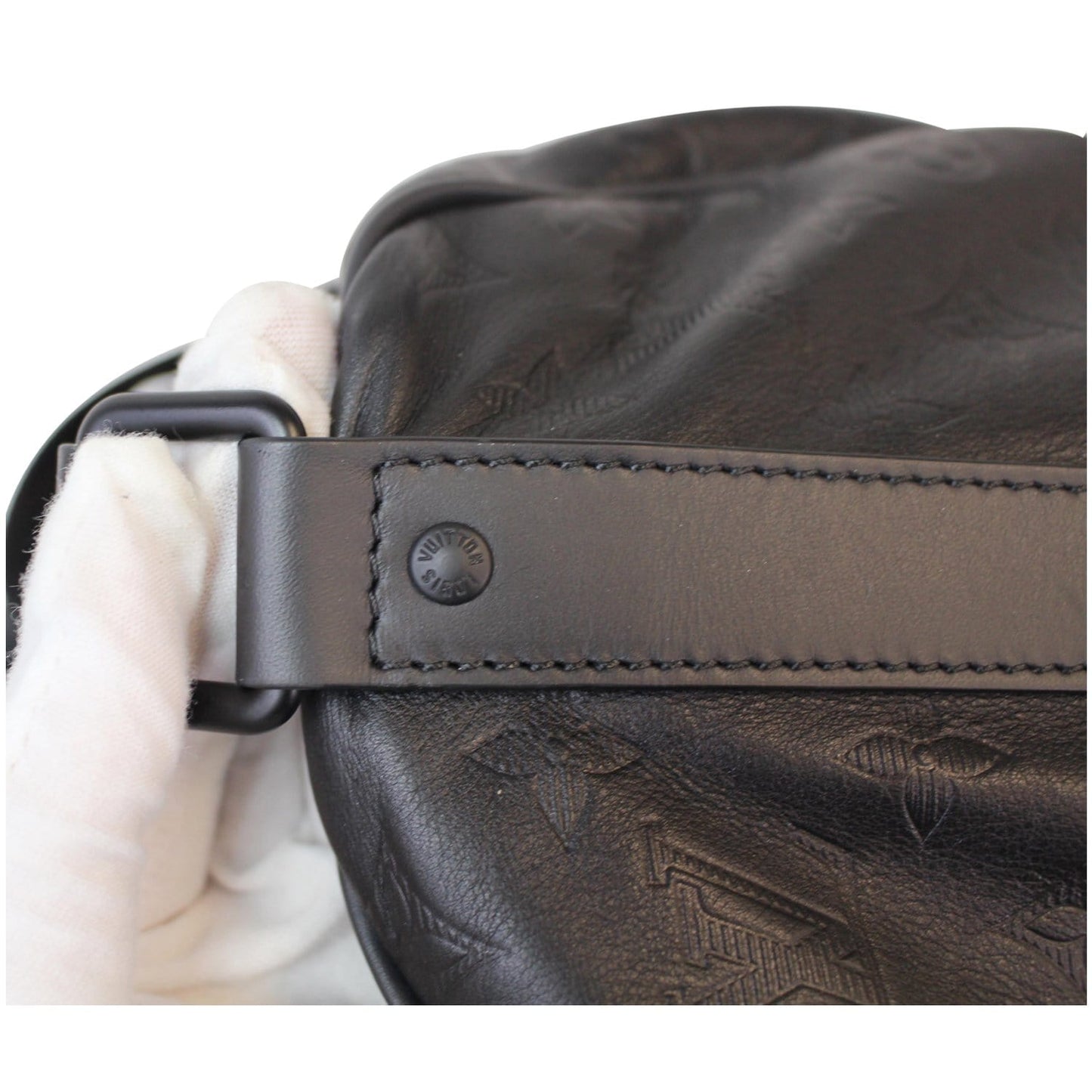 LOUIS VUITTON Speedy Bandouliere 40 Shadow Calf Leather Satchel Bag Black