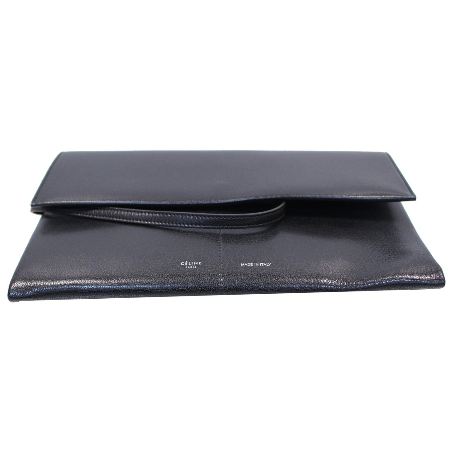 CELINE Folded Clutch Strap Leather Shoulder Bag Black