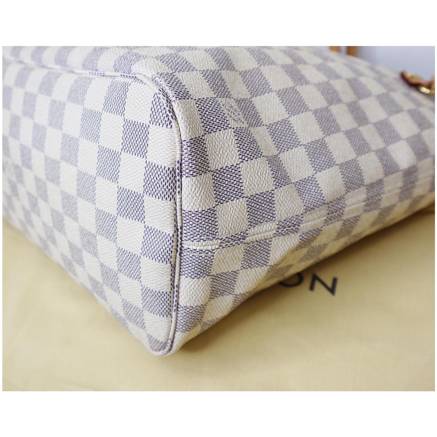 LOUIS VUITTON Neverfull MM Damier Azur Tote Shoulder Bag White