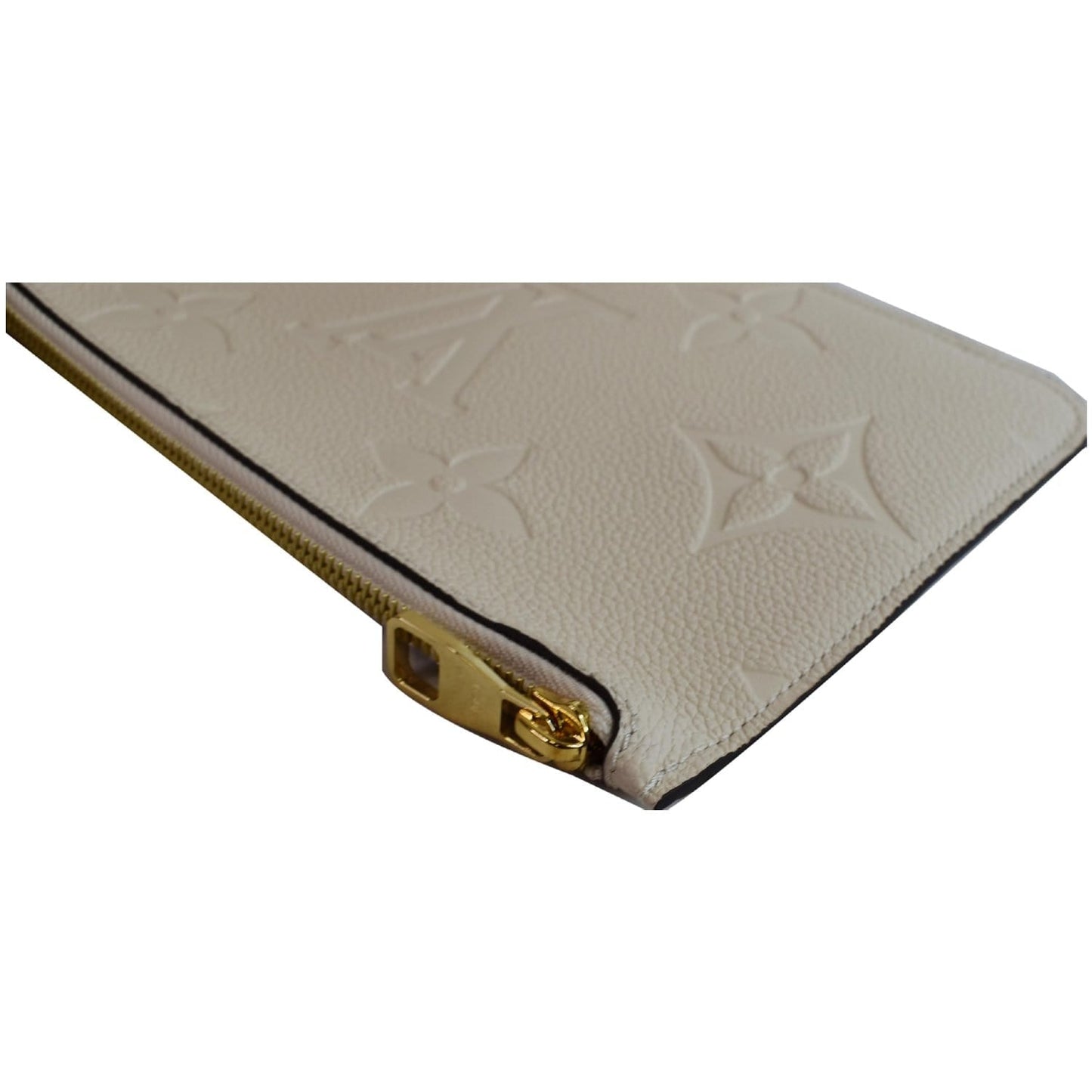 LOUIS VUITTON Empreinte Monogram Neverfull MM Pochette Wristlet Cream