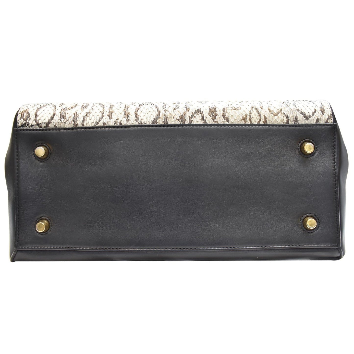 CELINE Medium Edge Python Leather Top Handle Shoulder Bag Beige