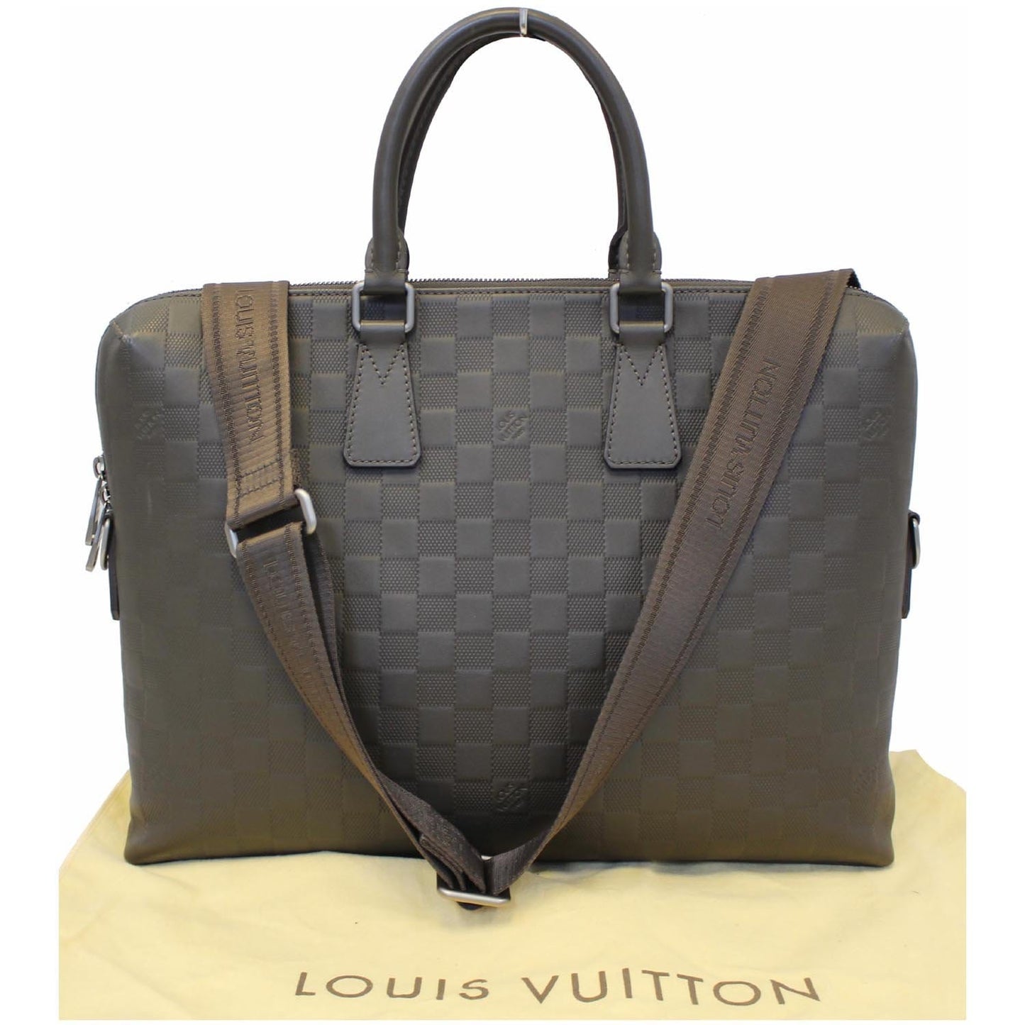LOUIS VUITTON Porte-Documents Jour Damier Infini Leather Shoulder Bag Grey