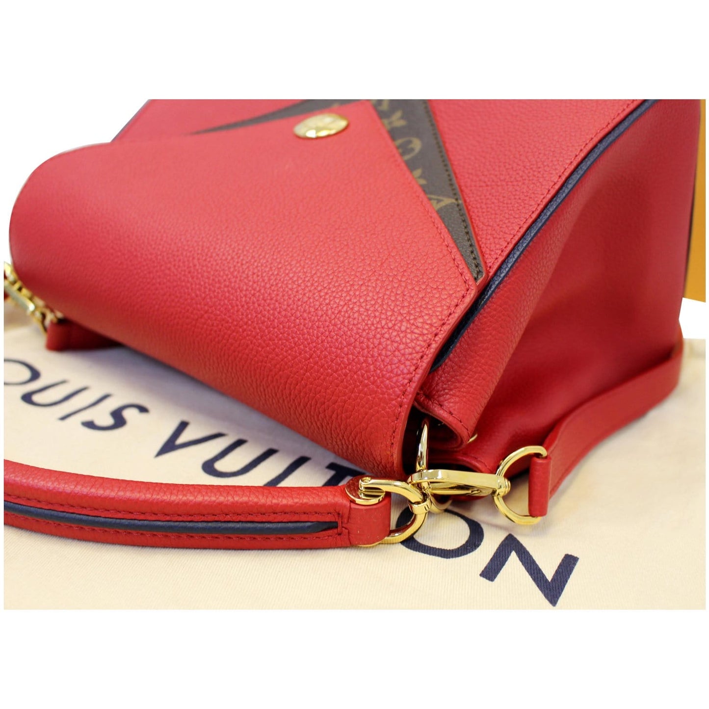 LOUIS VUITTON Double V Grained Leather Monogram Shoulder Bag Rubis