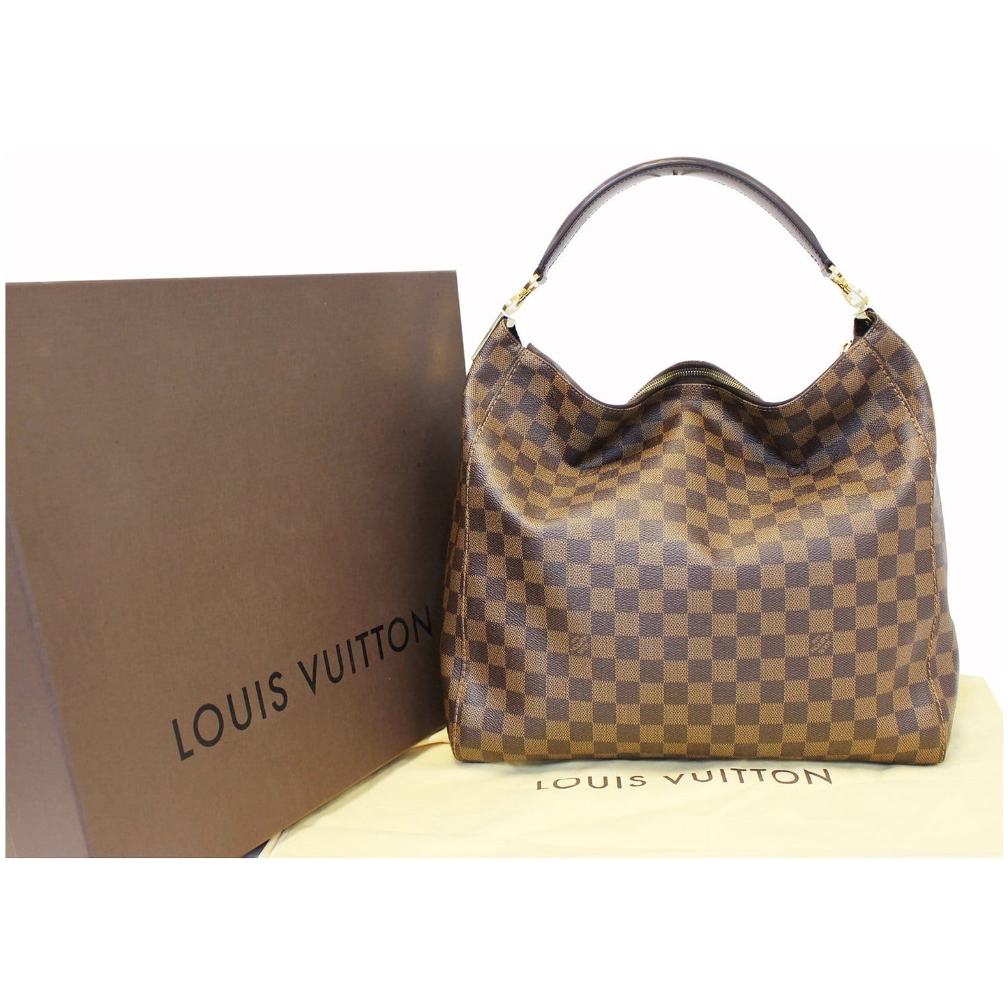 LOUIS VUITTON Portobello GM Damier Ebene Shoulder Handbag Brown