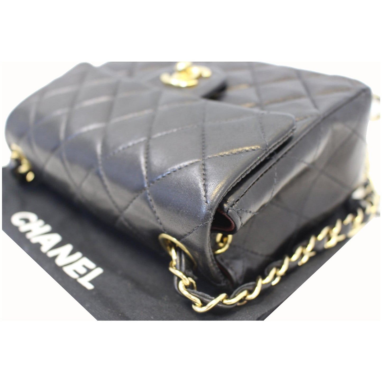 CHANEL Mini Flap Lambskin Leather Crossbody Bag Black